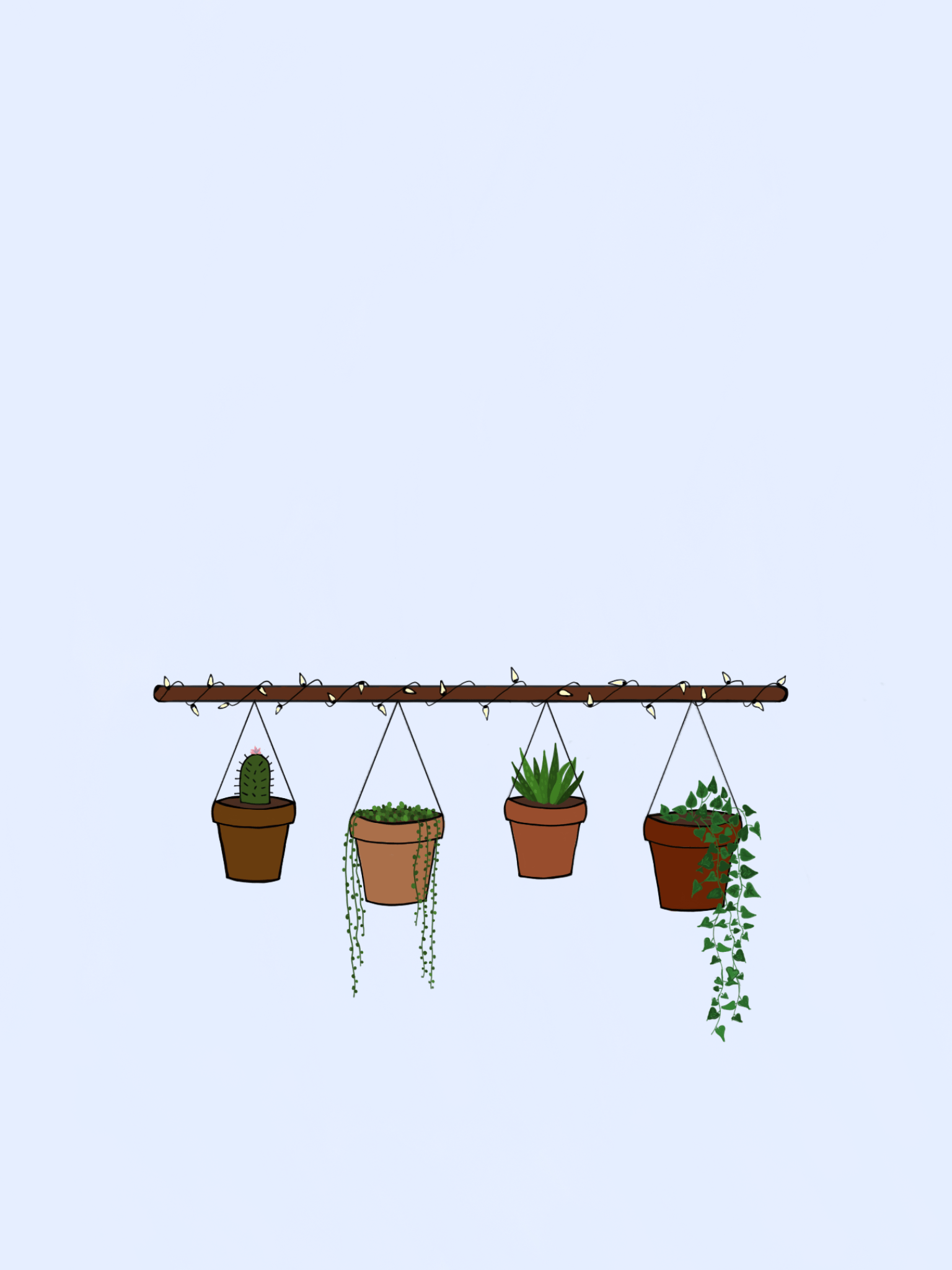 1536x2048 hanging plants + fairy lights. Plant doodle, Hanging plants, Plant drawing