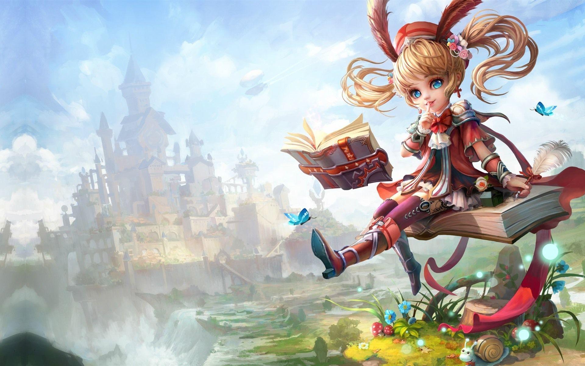1920x1200 Wallpaper Blue eyes little girl, fantasy, magic, books 1920x1200 HD Picture, Image