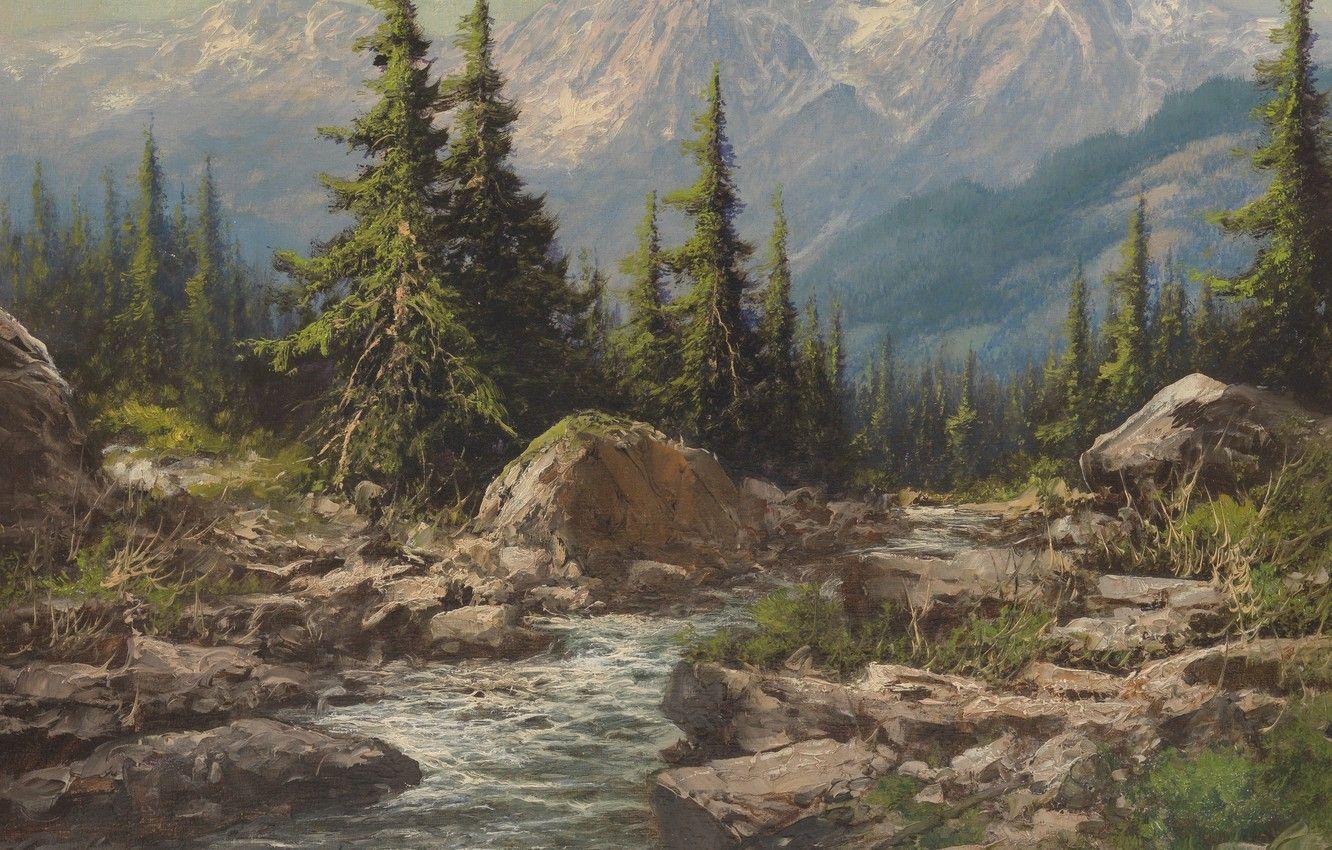 1332x850 Wallpaper Laszlo Neogrady, mountain landscape, Hungarian painter, Laszlo Nogradi, Hungarian painter, Mountain landscape image for desktop, section живопись