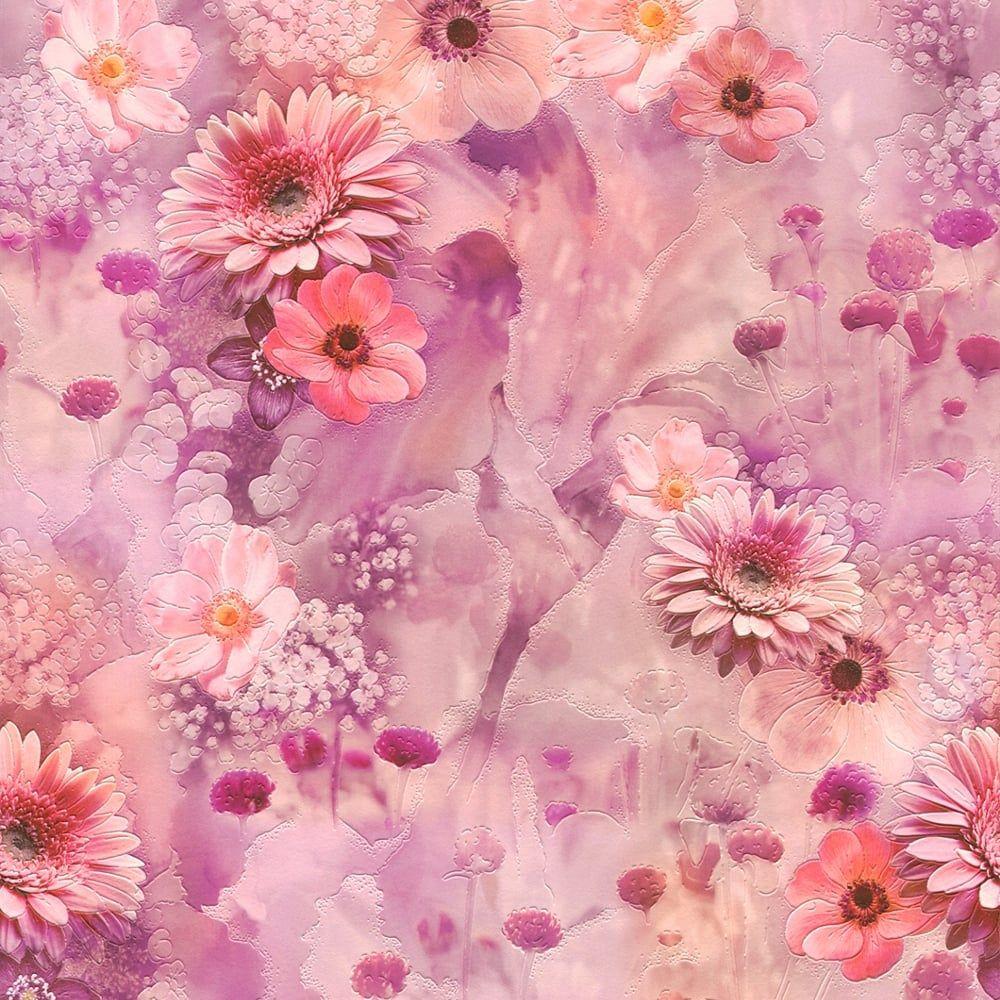 1000x1000 Rasch Pink Flowers Pattern Wallpaper Floral Rose Garden Motif Nổi 893403 - Màu hồng tím.  Tôi muốn hình nền