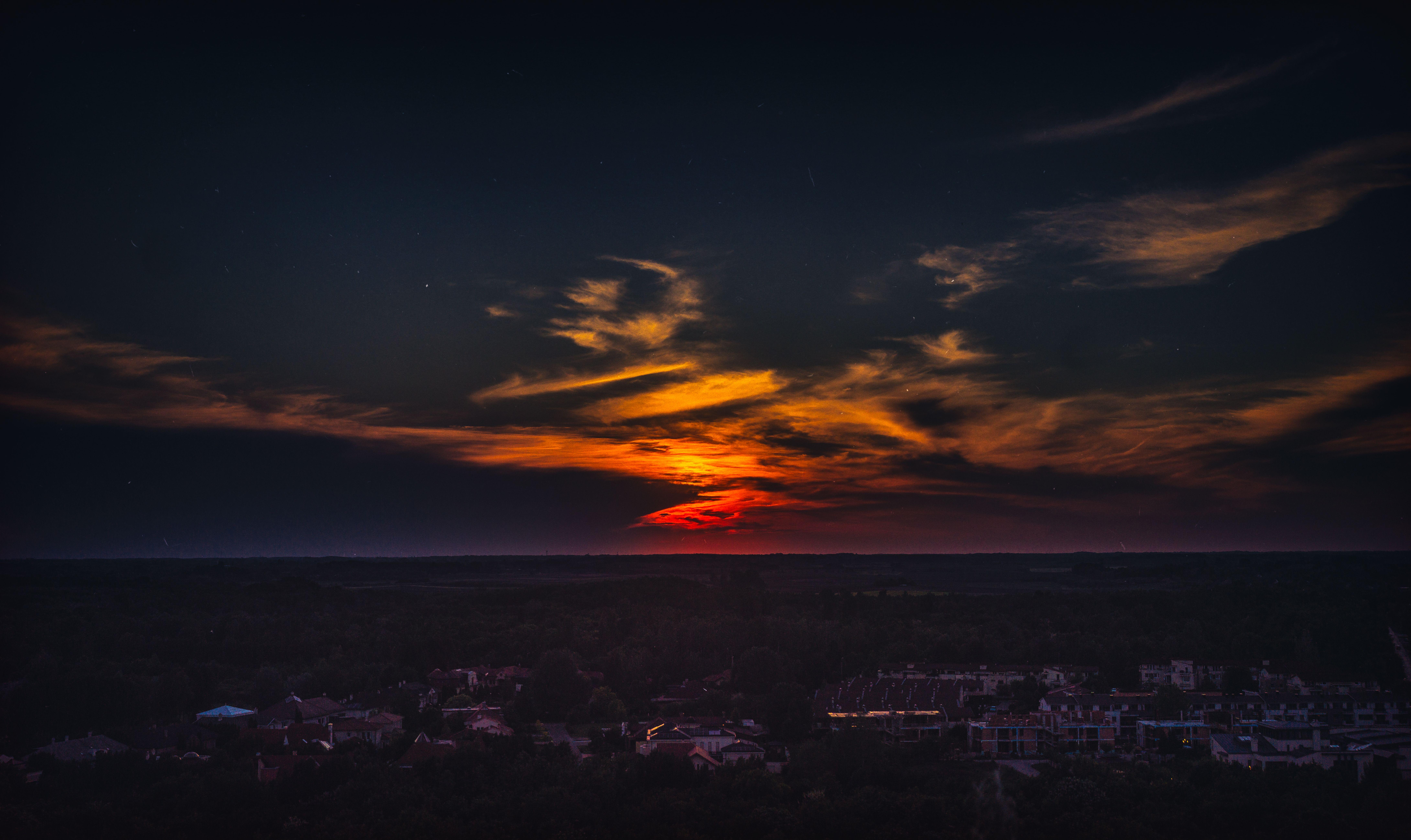 8721x5195 Download wallpaper 8721x5195 city, sunset, skyline, top view, kecskemet, hungary HD background