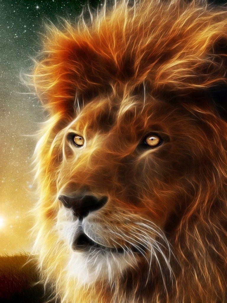 768x1024 Download 768x1024 Lion, Majestic, Space, Stars Wallpaper for Apple iPad Apple iPad Mini