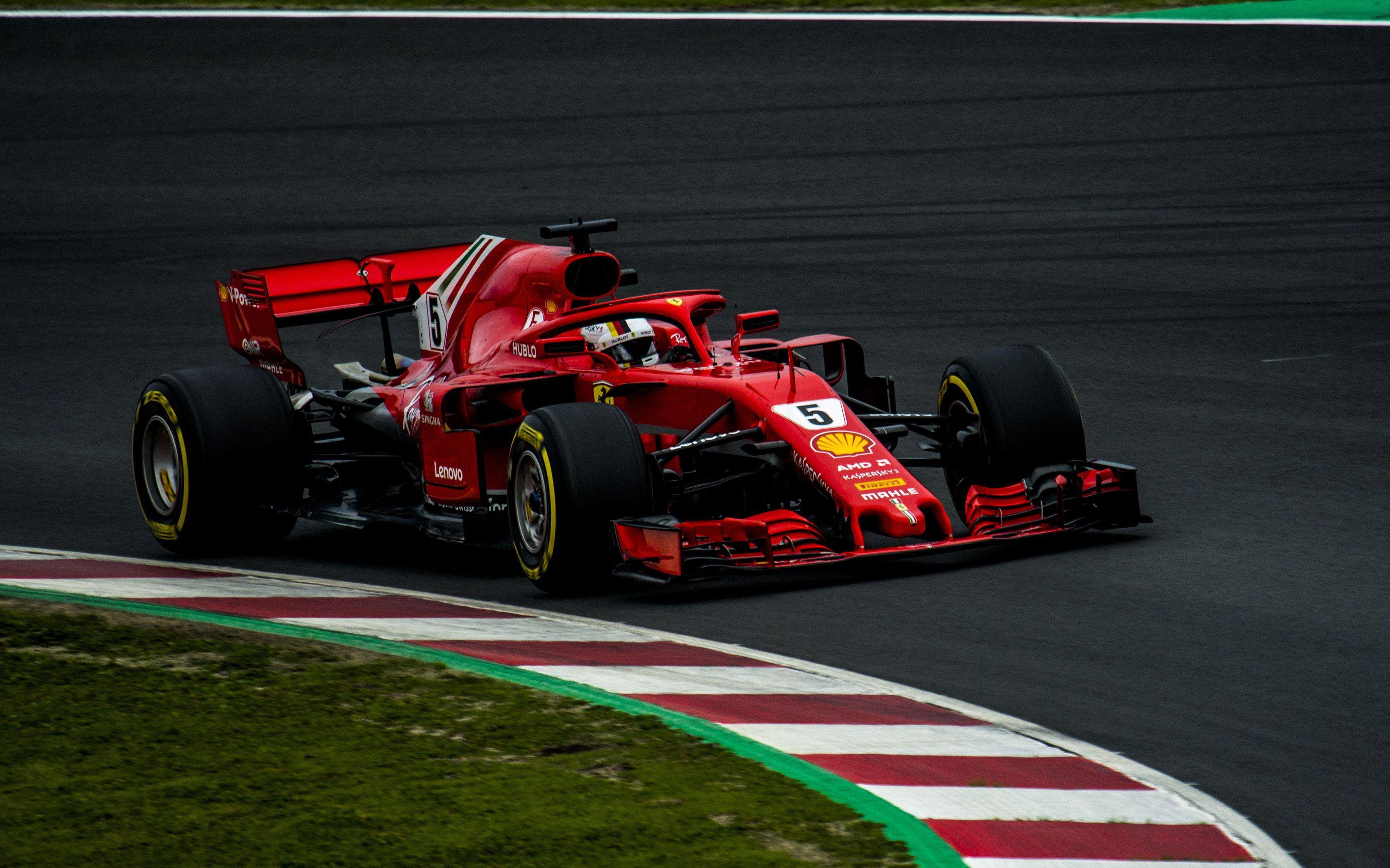 3840x2400 Download wallpaper 4k, Sebastian Vettel, raceway, Ferrari SF71H, 2018 cars, Formula new ferrari f F Scuderia Ferrari Formula new cockpit protection, HALO, SF71H, Ferrari, Scuderia Ferrari, Formula One, Ferrari 2018