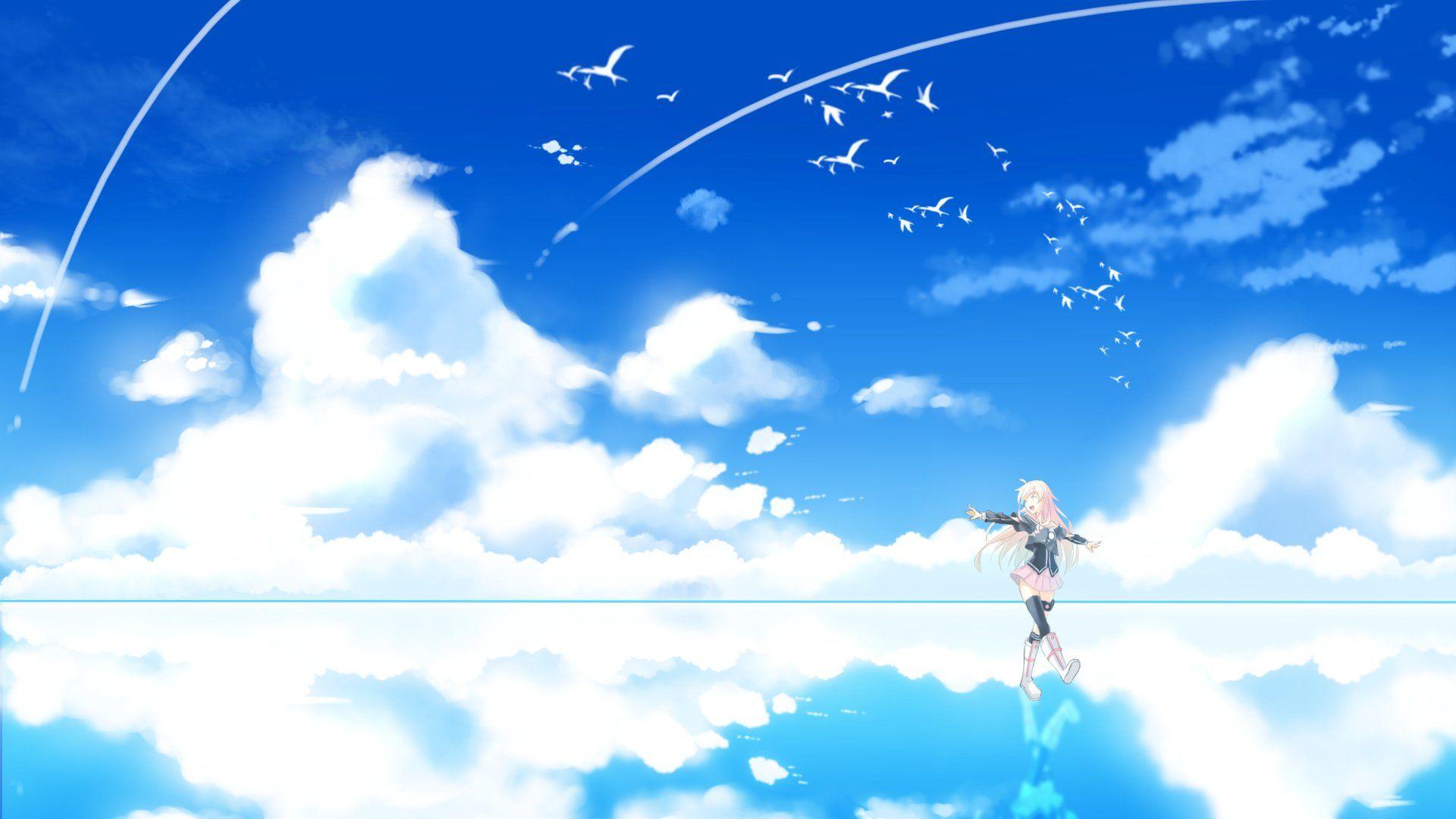 1920x1080 Ame no uta animal bird clouds ia scenic sky vocaloid wallpaperx1080