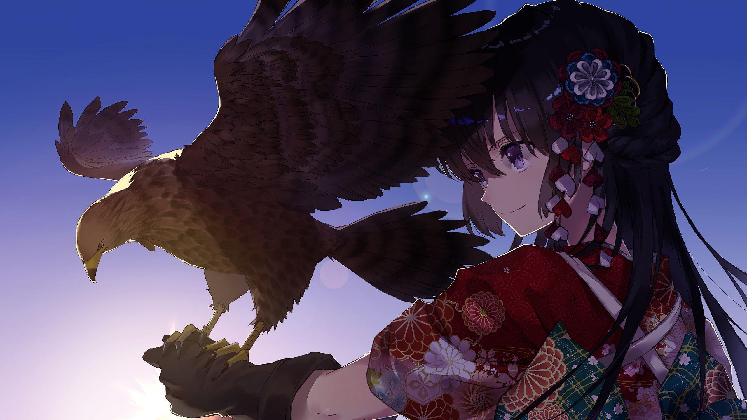 2560x1440 Animal Anime Girl Wallpaper