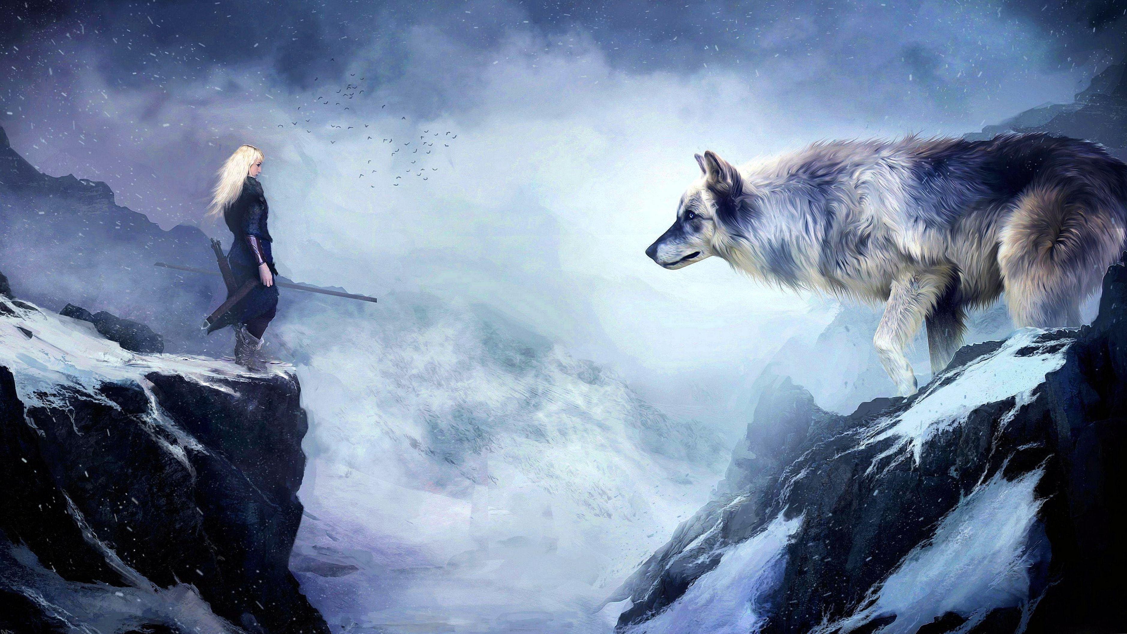 3758x2113 Girl Wolf Wallpaper 4K Wallpaper.Pro