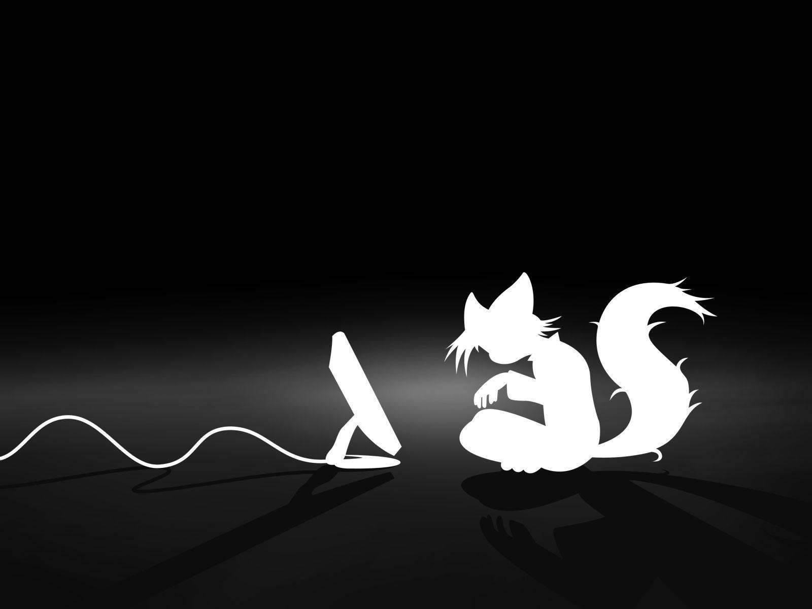 1600x1200 computers, cats, silhouettes, black background wallpaper