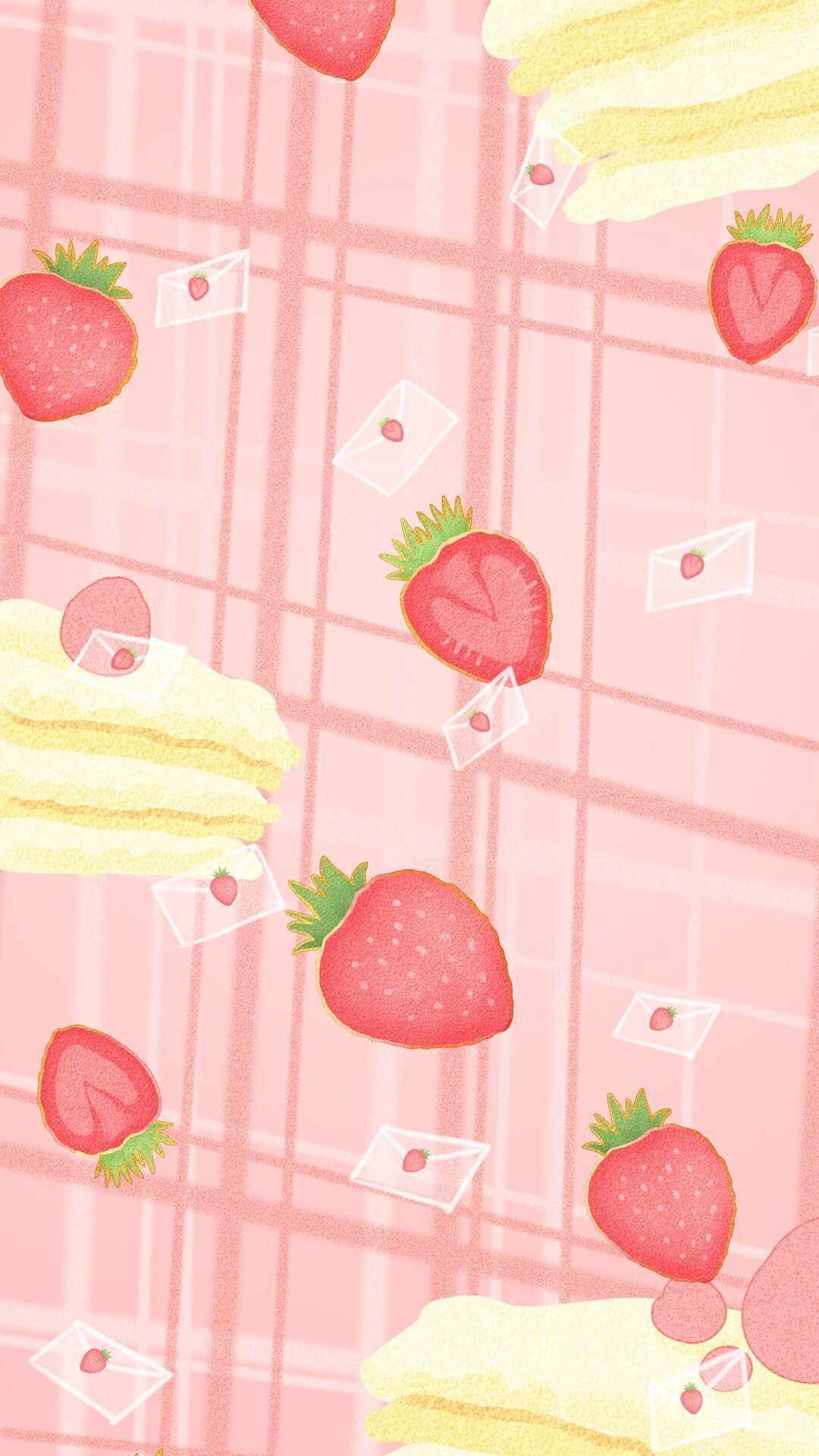 Cherry Strawberry Fresh Listing Spotlights Geometric Circle Pink Background   Cute desktop wallpaper Cute laptop wallpaper Wallpaper notebook
