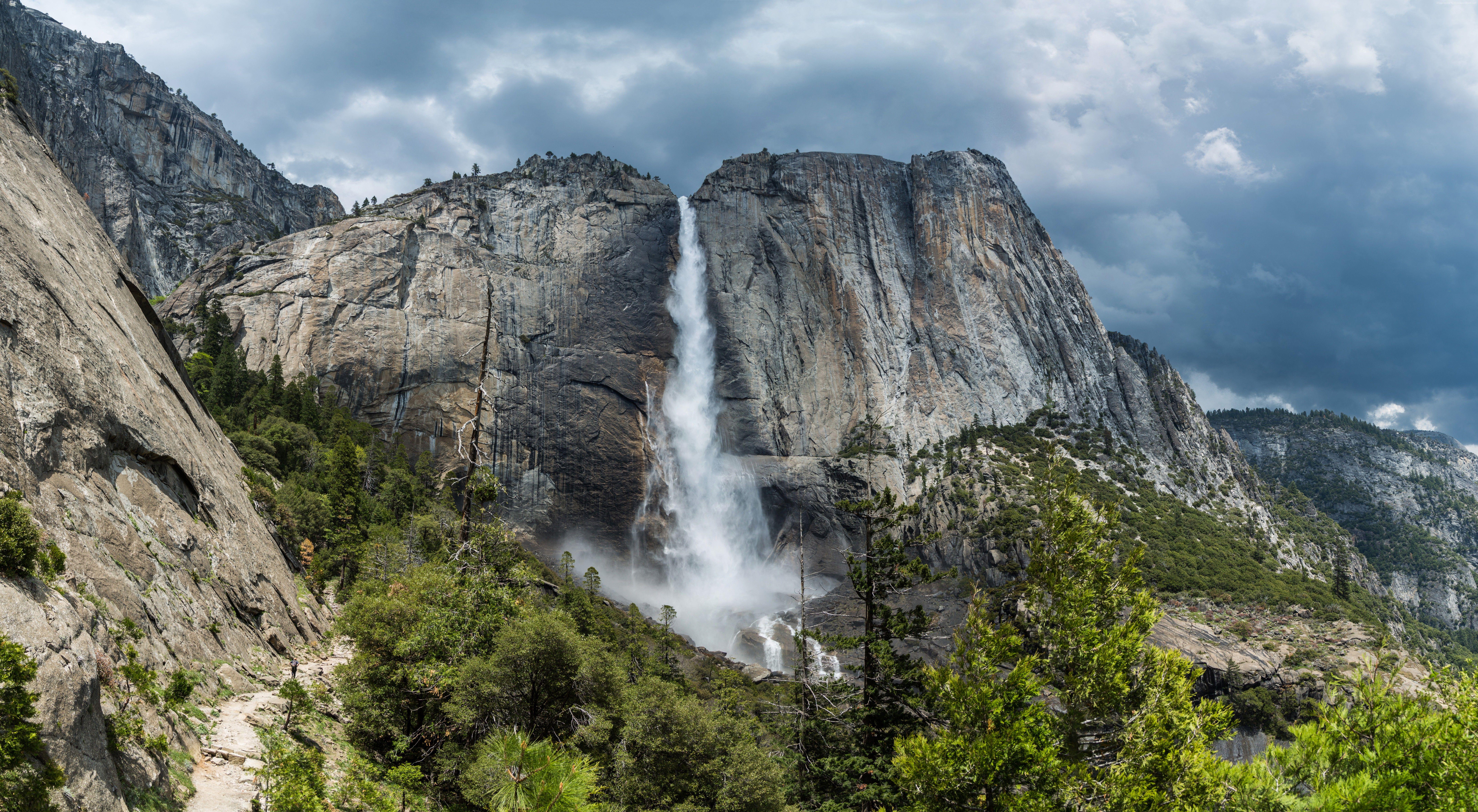 8578x4715 Yosemite Forest Waterfall 8k 5k 4k Apple OSX Wallpaper