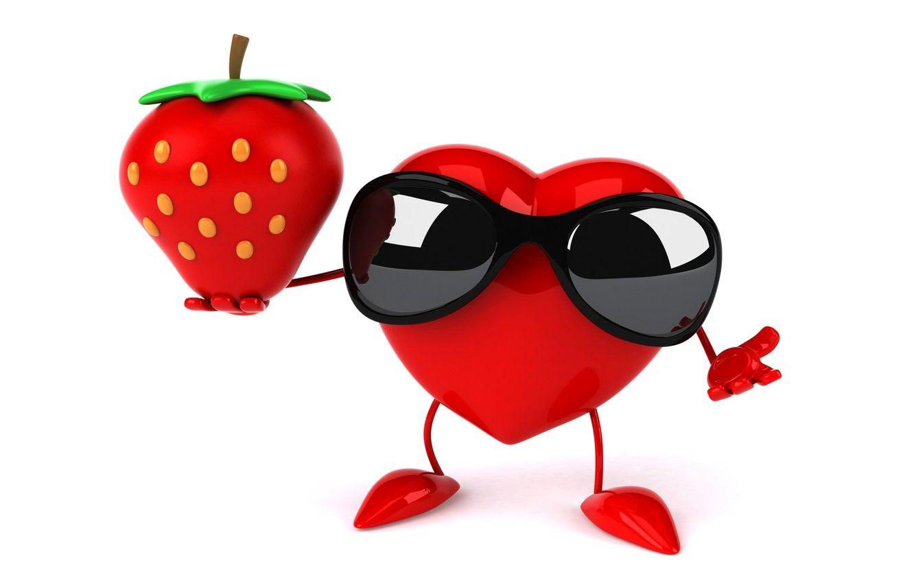 1332x850 Wallpaper heart, strawberry, heart, strawberry, funny, rendering, sunglasses, 3D Art image for desktop, section рендеринг