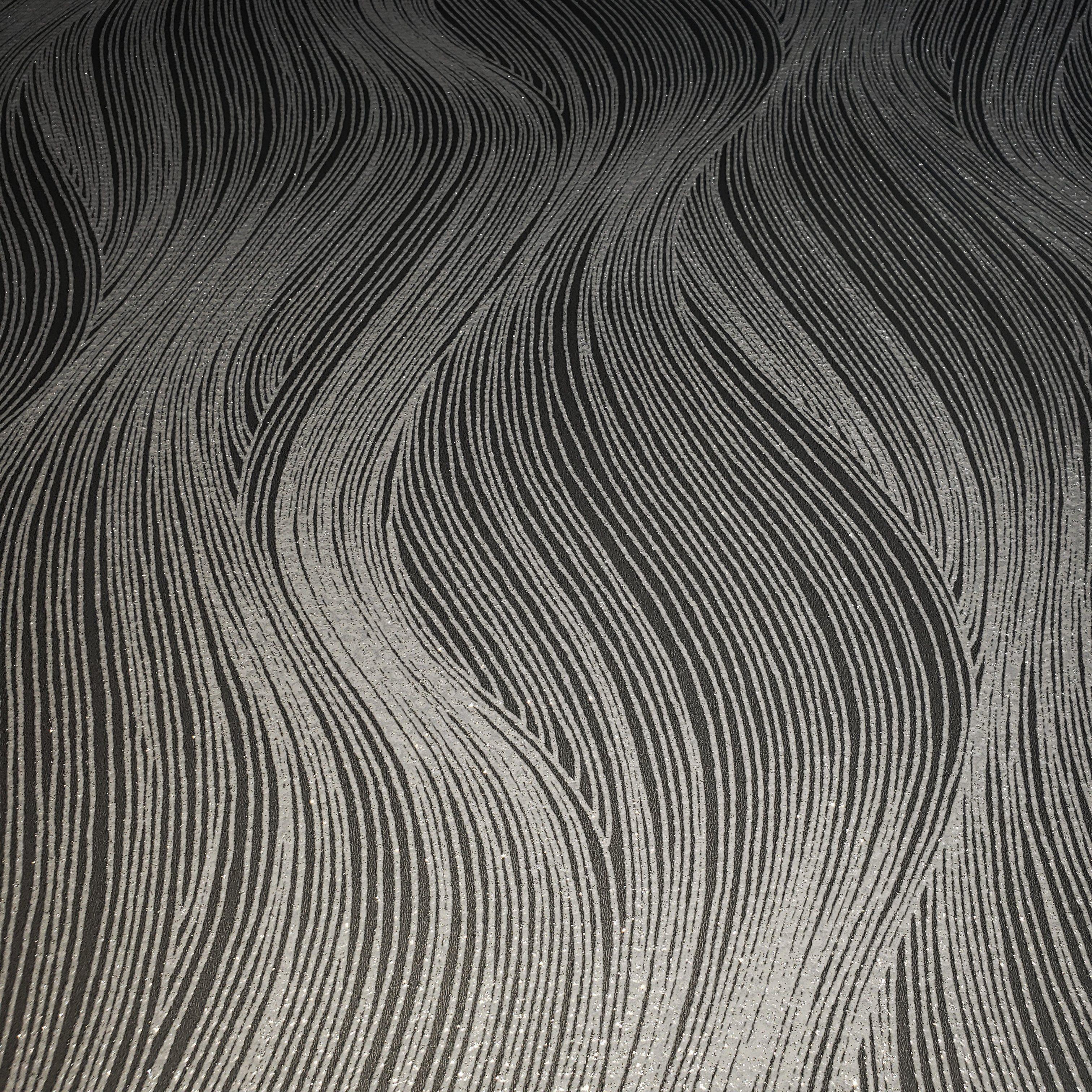 3024x3024 WM0115310701 textured wavy lines wallpaper Black Gray Silver waves 3D