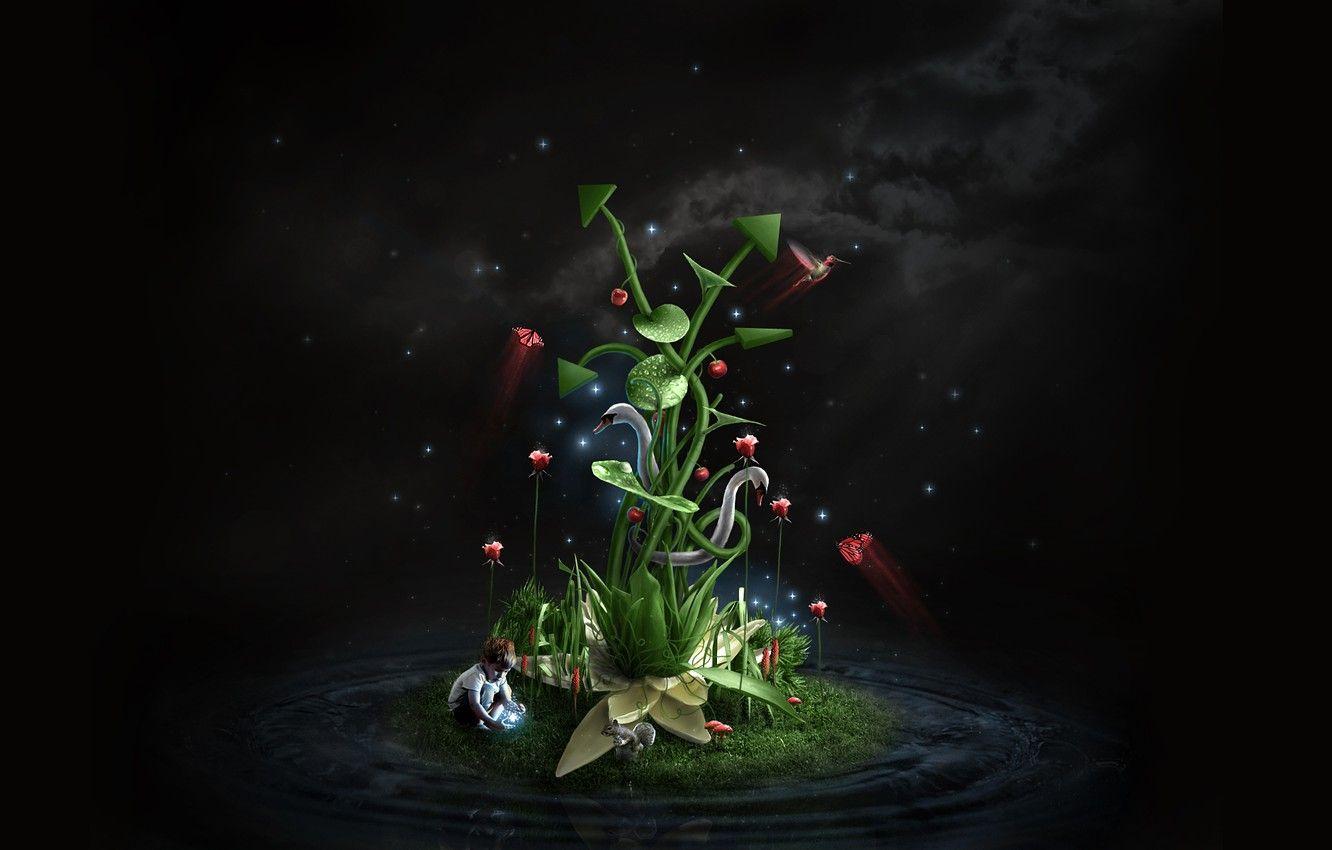 1332x850 Wallpaper butterfly, flowers, fireflies, child, protein, swans image for desktop, section рендеринг