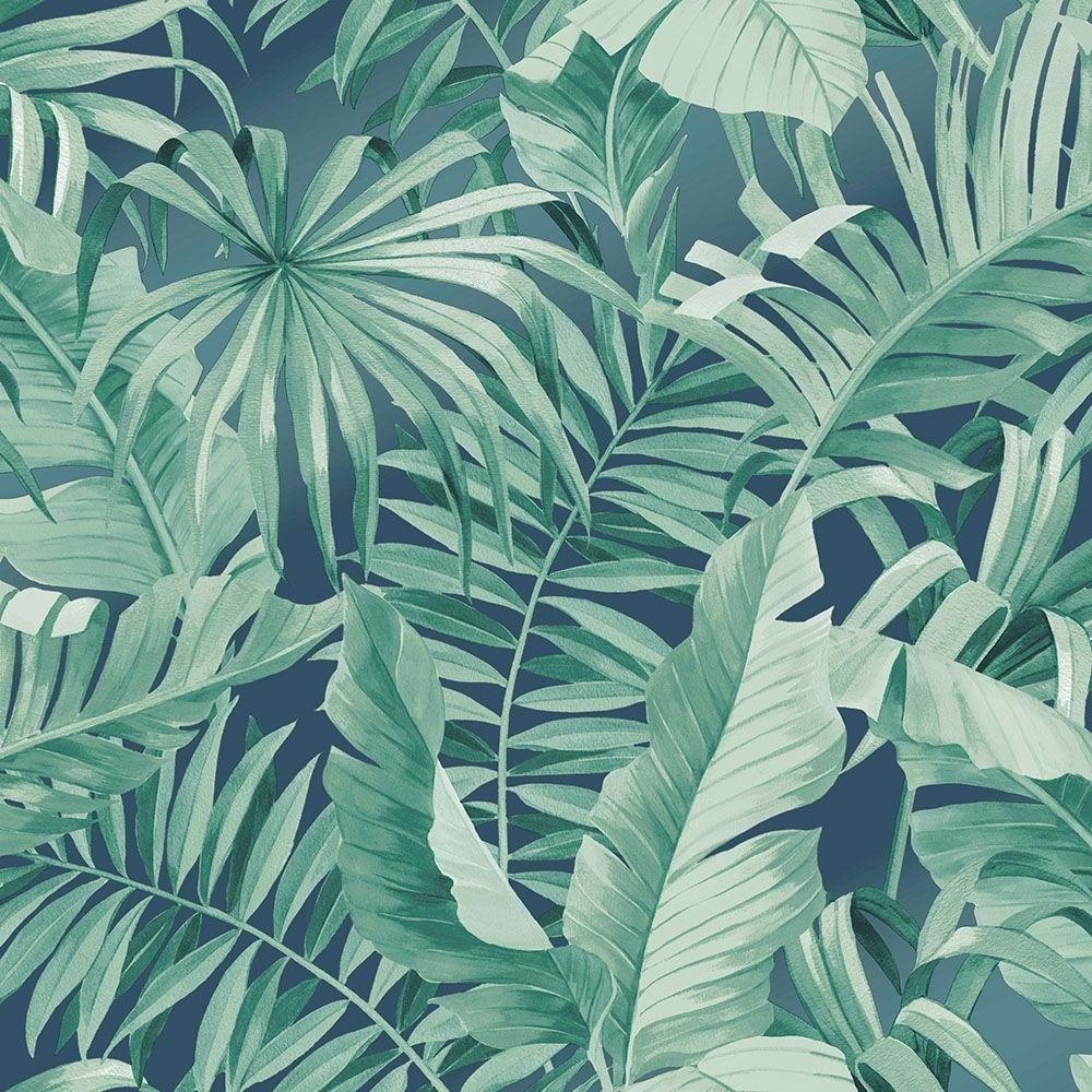 1000x1000 Palma Tropical Wallpaper Navy from I Love Wallpaper UK