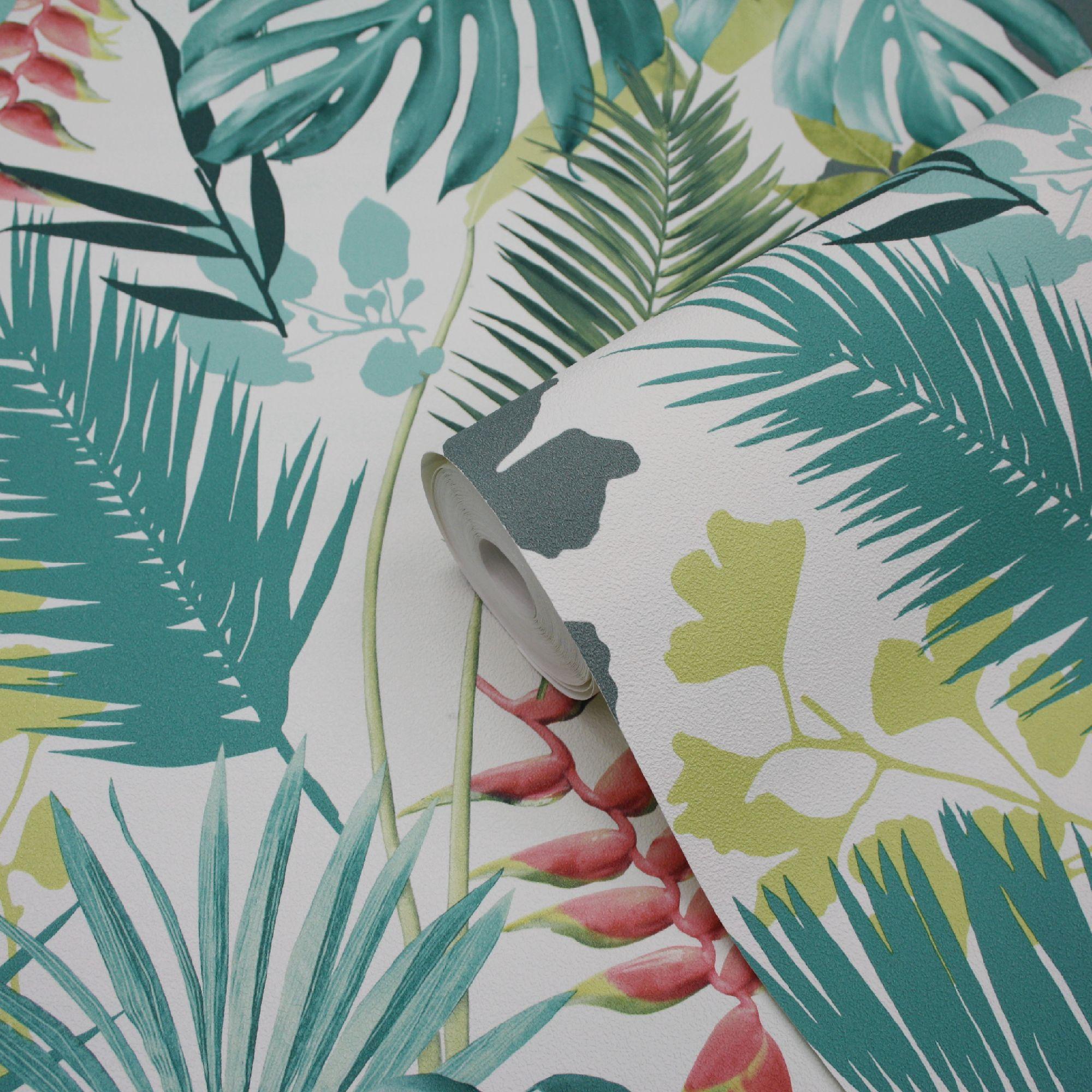 2000x2000 GoodHome Ferula Green Tropical leaves Textured Wallpaper. Departments. DIY at B&Q