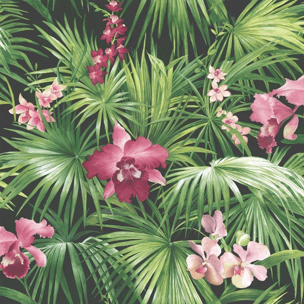 1280x1280 Galerie Global Fusion Tropical Wallpaper / Green / Black