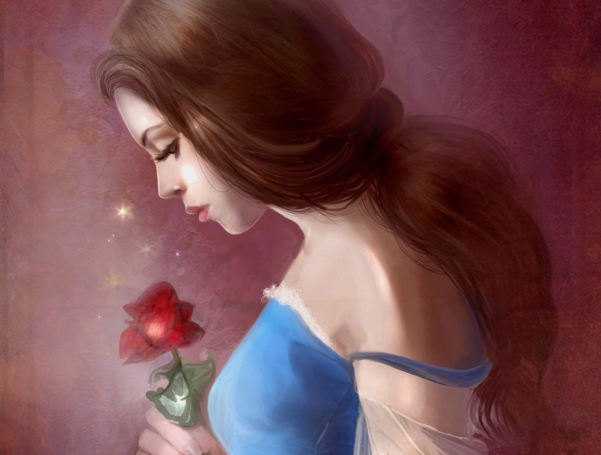 2039x1544 Art oil paintings beauty flower girl wallpaperx1544
