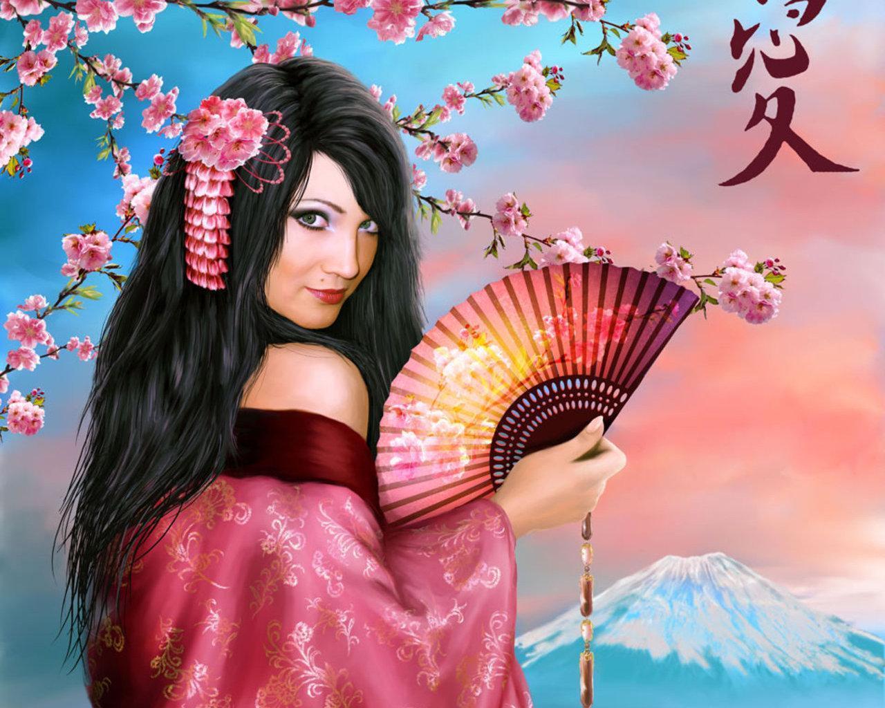 1280x1024 Chinese Girl Painting Wallpaper