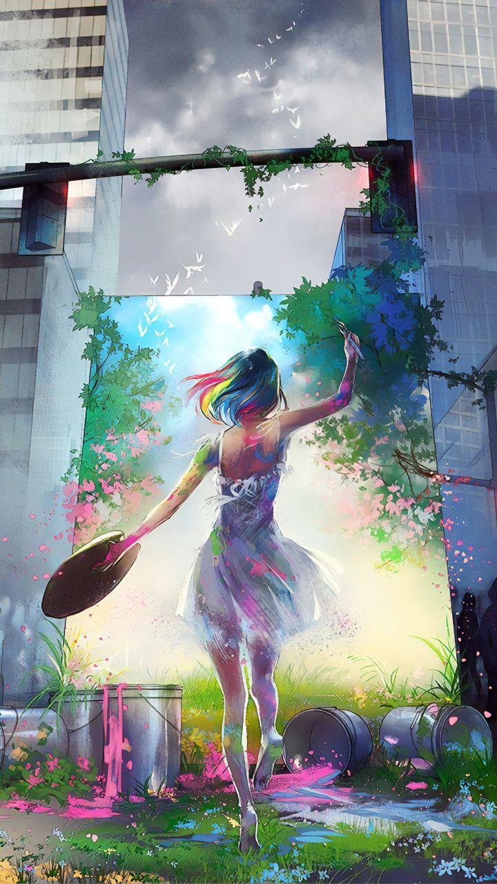 720x1280 Girl, painting, original, anime, artwork wallpaper. Dreamy art, Art challenge, Aesthetic art