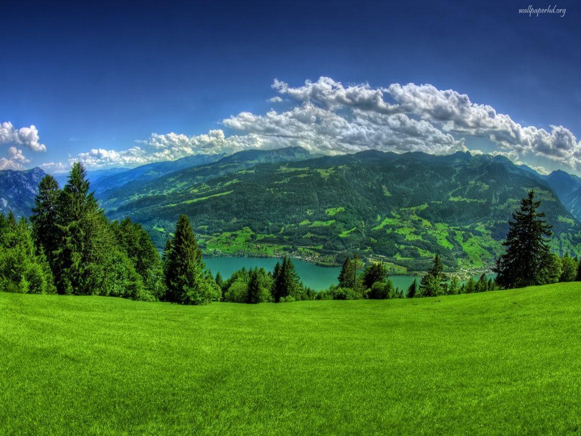 1152x864 Green Mountain Scenery on Top Wallpaper. Wallpaper ME 1359 - Best Scenery Wallpaper
