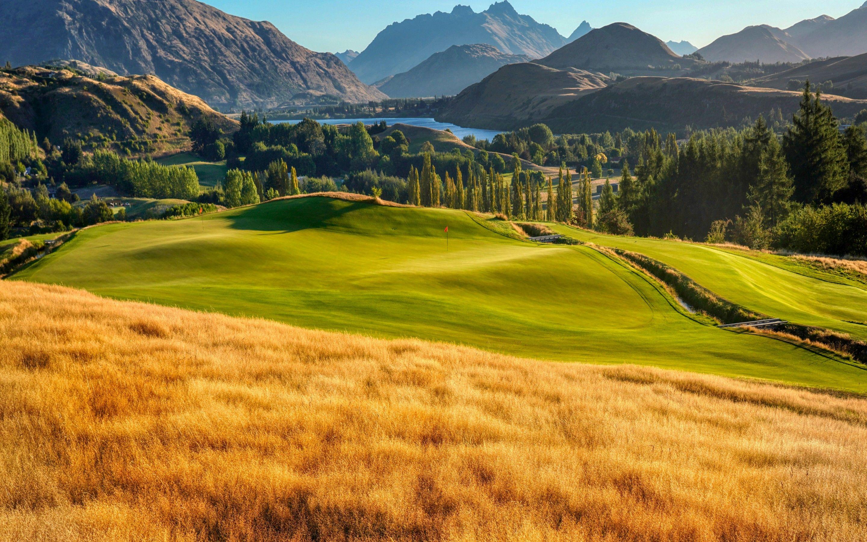 2880x1800 Golf course 4K Wallpaper, Landscape, Mountains, Lake, Par Green, Scenery, 5K, 8K, Nature