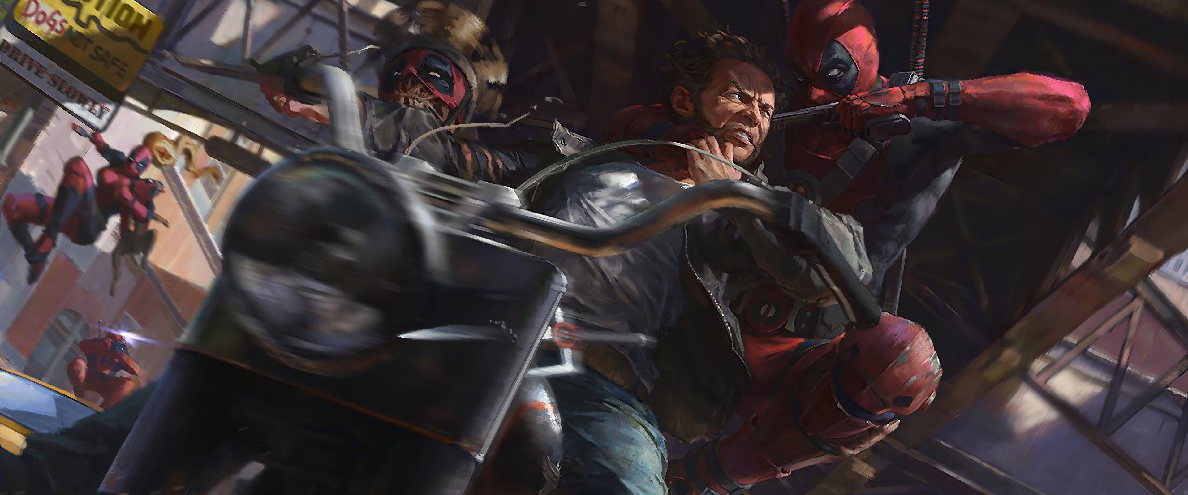3840x1600 Deadpool Corps vs. Wolverine Logan 4K Wallpaper