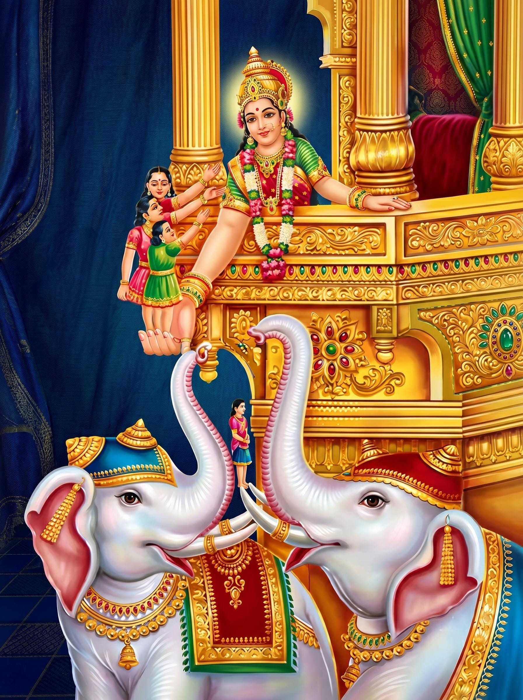 1792x2400 Goddess Shakti Mata Digital Print AND Maa Lakshmi Sparkle Print in Golden Artwork Frame (11x14 Inches)