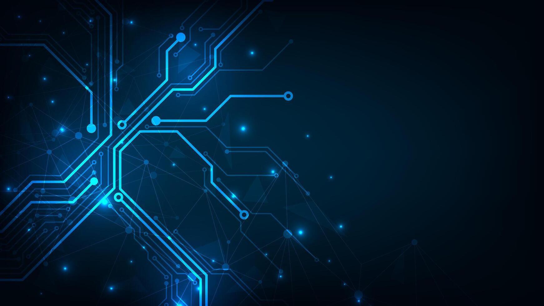 1742x980 Futuristic lines circuit board blue light. Technology abstract background