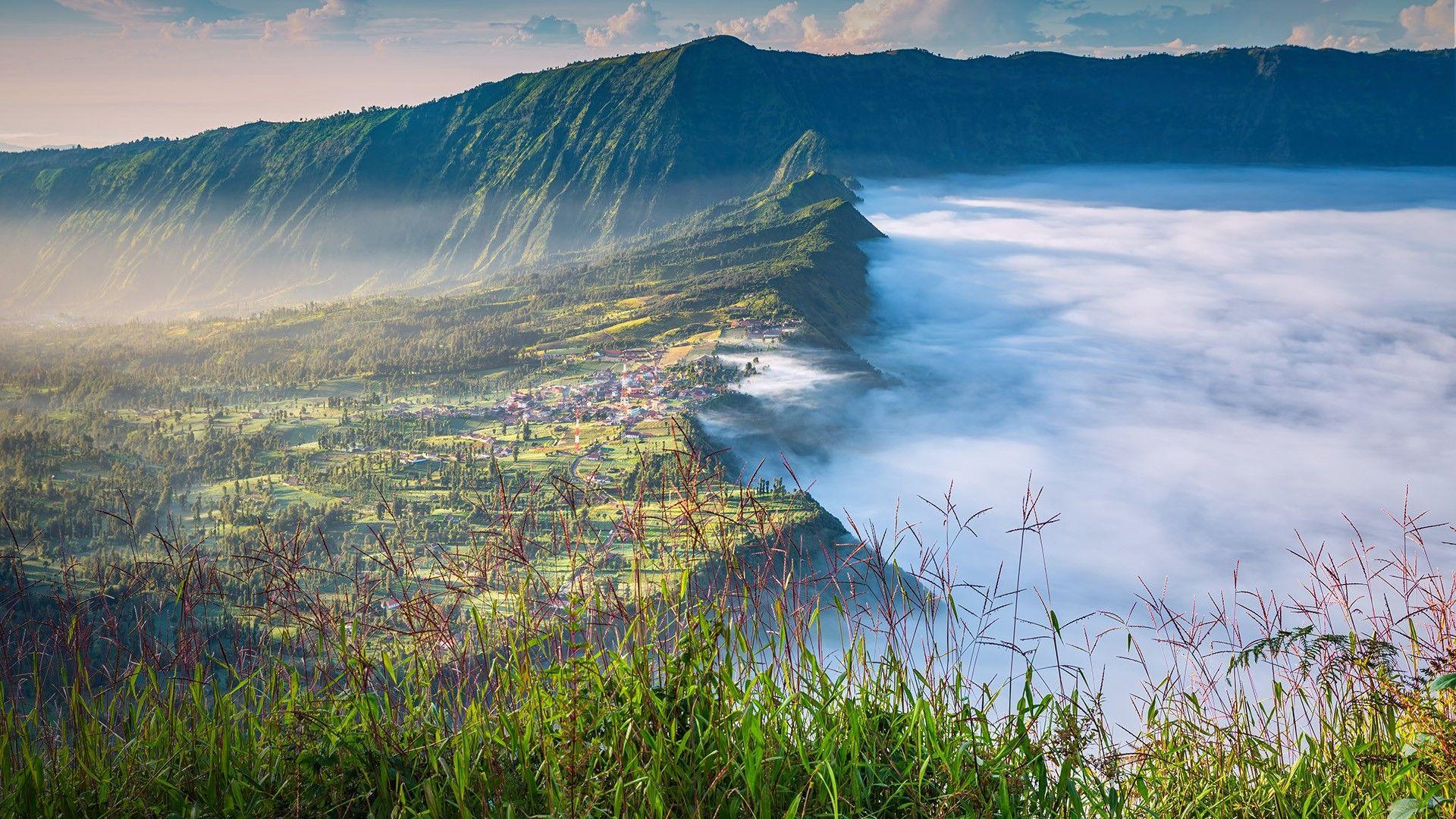 1920x1080 Morning View Of Cemoro Lawang Village, Bromo Tengger Semeru National Park, East Java, Indonesia. Windows 10 Spotlight Image