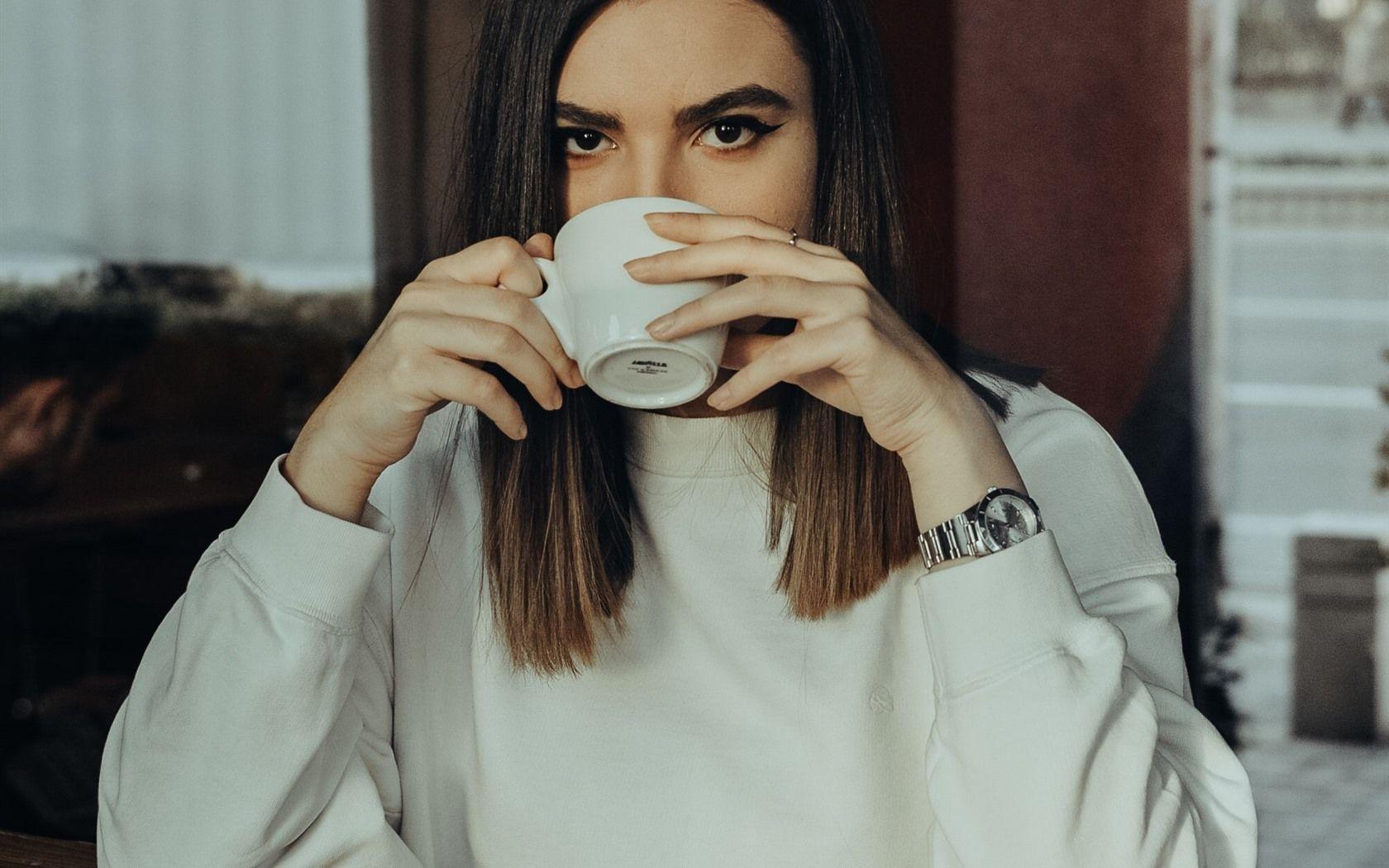 1680x1050 Girl Drinking Coffee 1125x2436 IPhone 11 Pro XS X Wallpaper, Background, Picture, Image