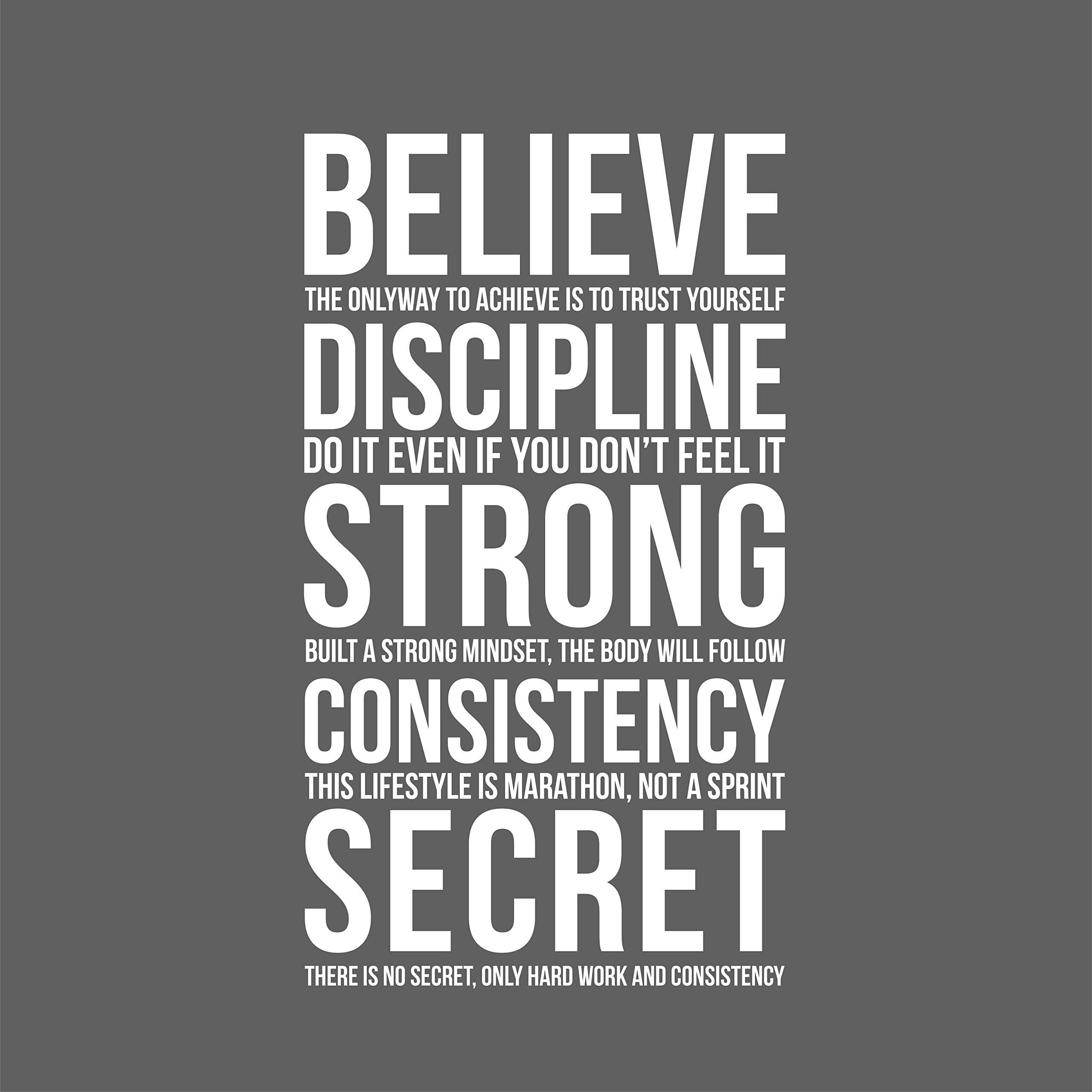 2560x2560 Vinyl Wall Art Decal Discipline Strong Consistency Secret x 22 Positive Vibes Quote Sticker for Playroom Living Room Office Gym Fitness Coffee Shop Decor (White)