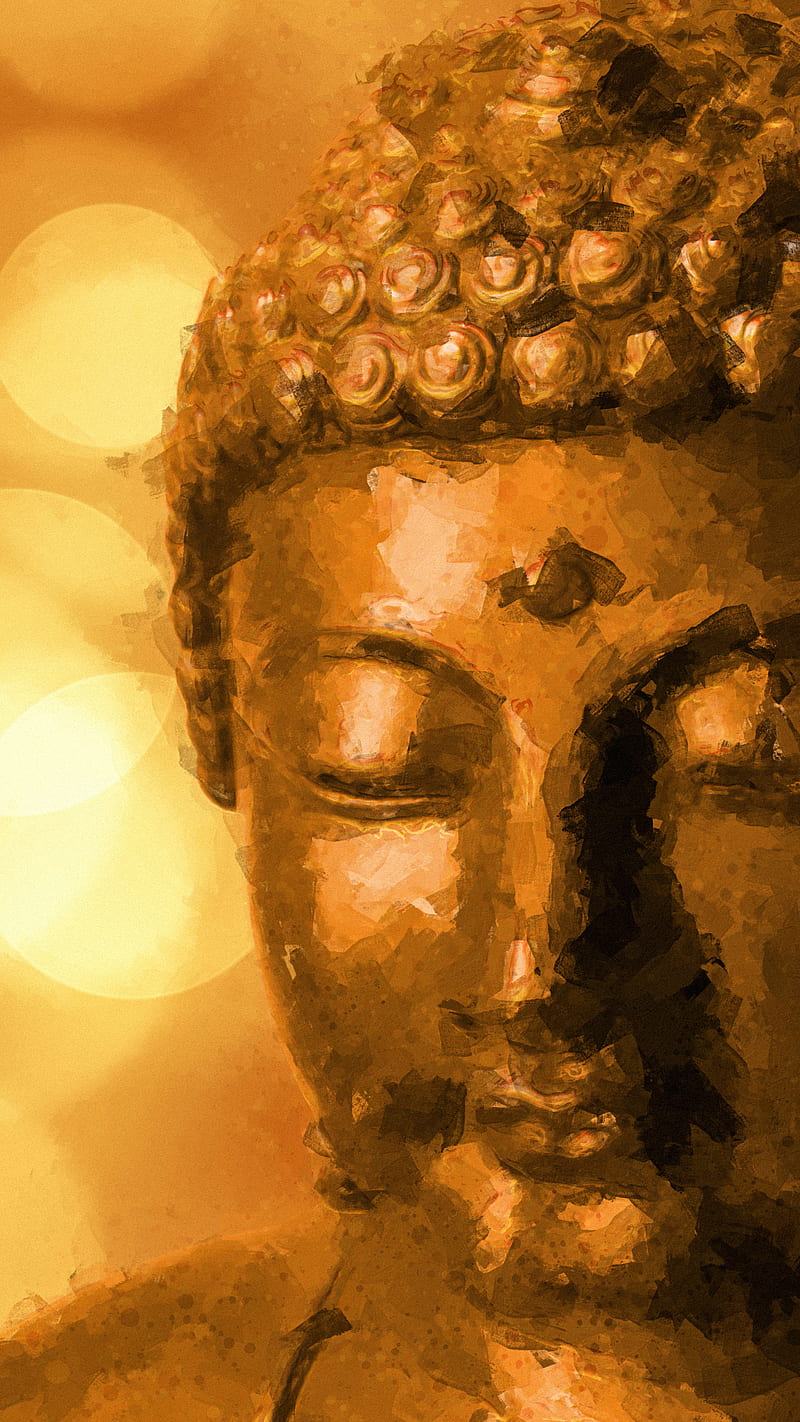 800x1422 Golden paint buddha, buddha, buddhism, gold, golden, lights, meditation, paint, HD phone wallpaper