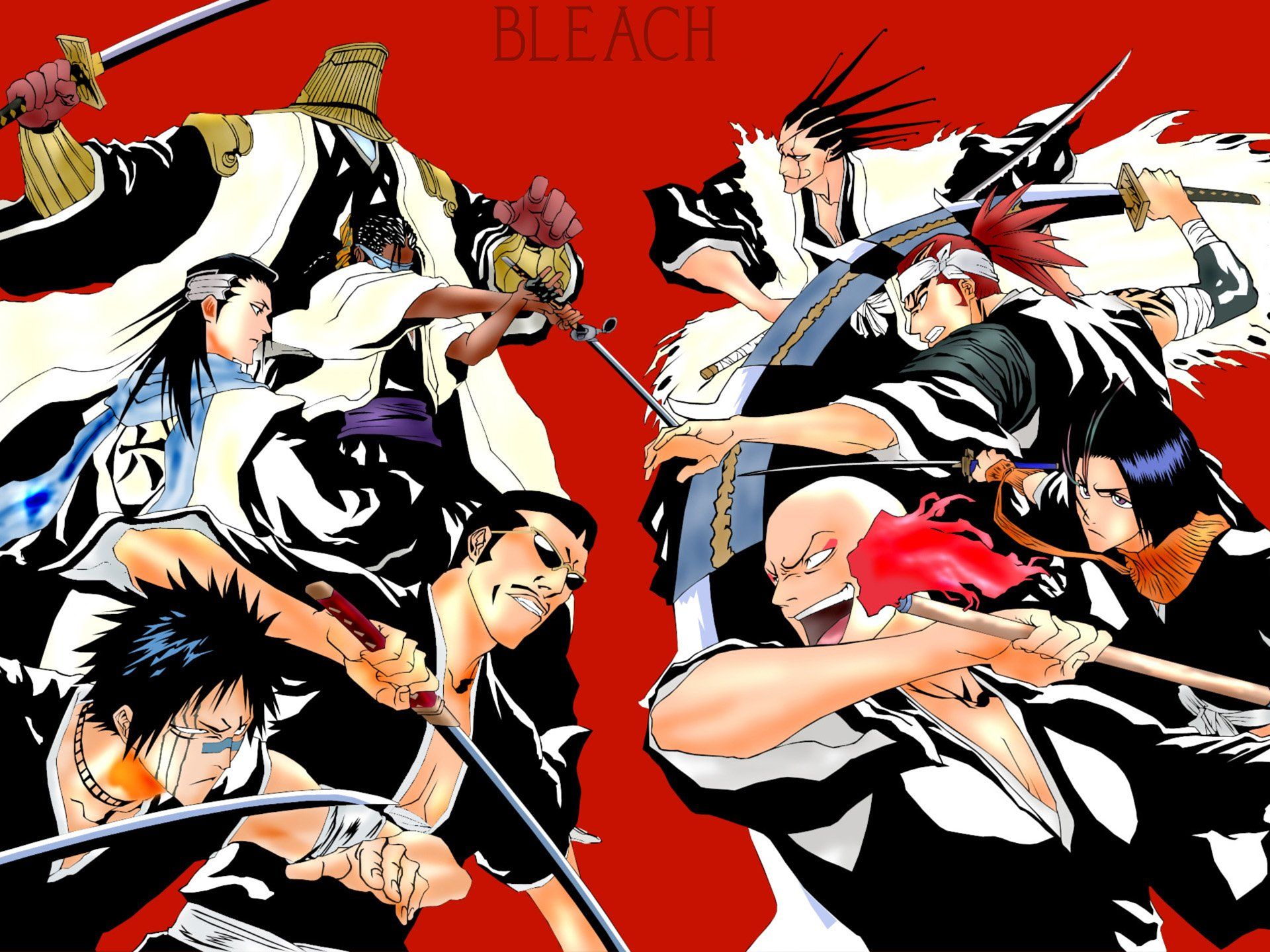 1920x1440 Download Sajin Komamura Hisagi Shūhei Byakuya Kuchiki Kaname Tosen Tetsuzaemon Iba Kenpachi Zaraki Renji Abarai Yumichika Ayasegawa Ikkaku Madarame Anime Bleach HD Wallpaperx1440