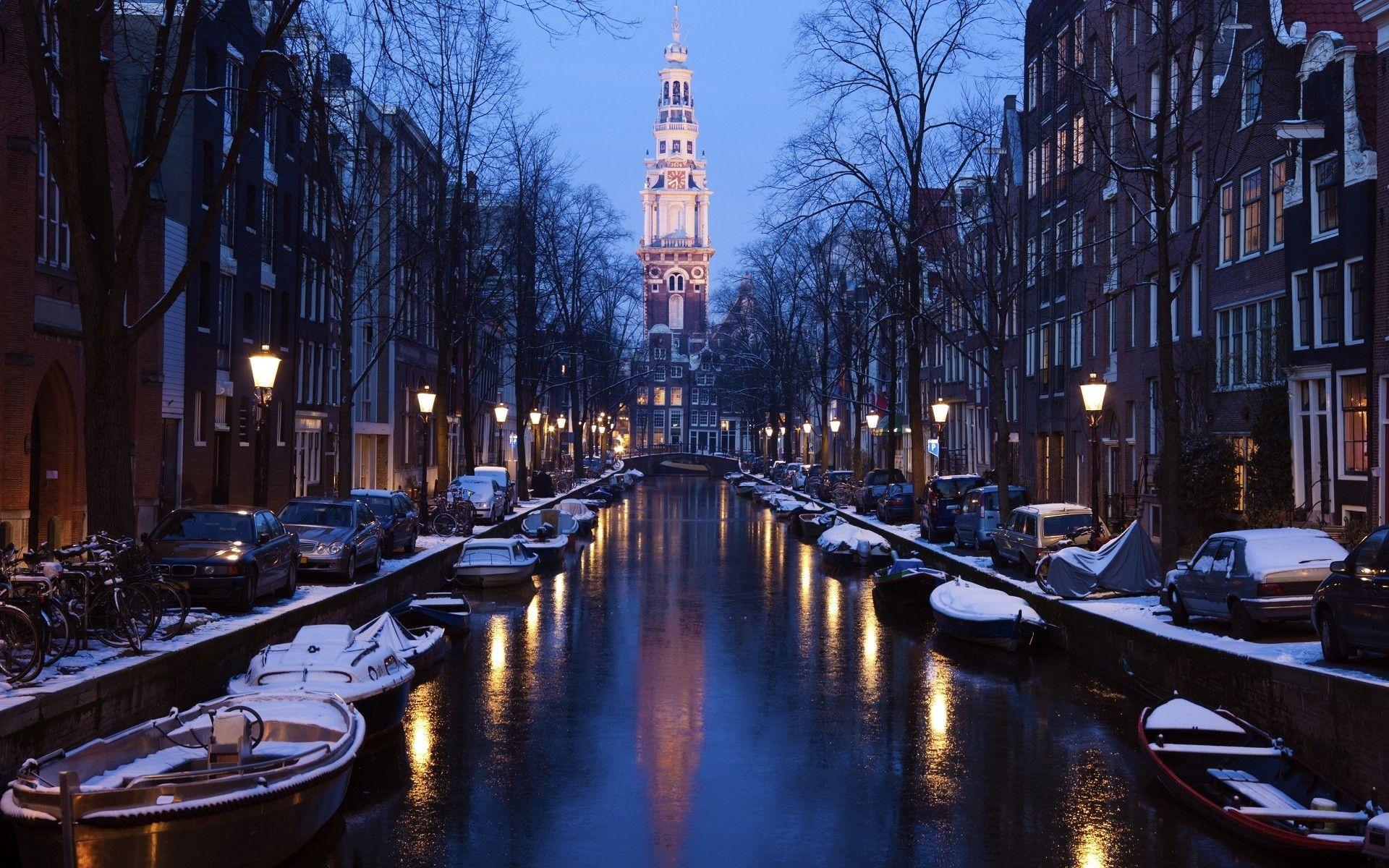 1920x1200 amsterdam netherlands city river boat street light car building wallpaper. Mocah.org HD Desktop Wallpaper