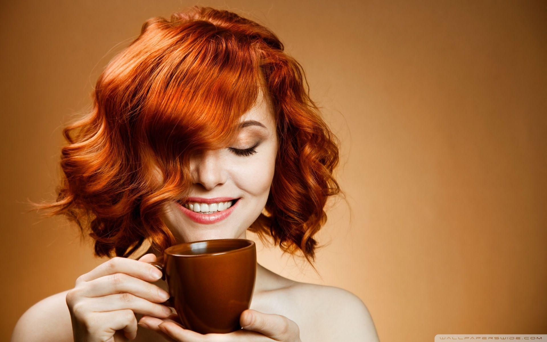1920x1200 Red Haired Woman Drinking Coffee Ultra HD Desktop Background Wallpaper for 4K UHD TV : Tablet