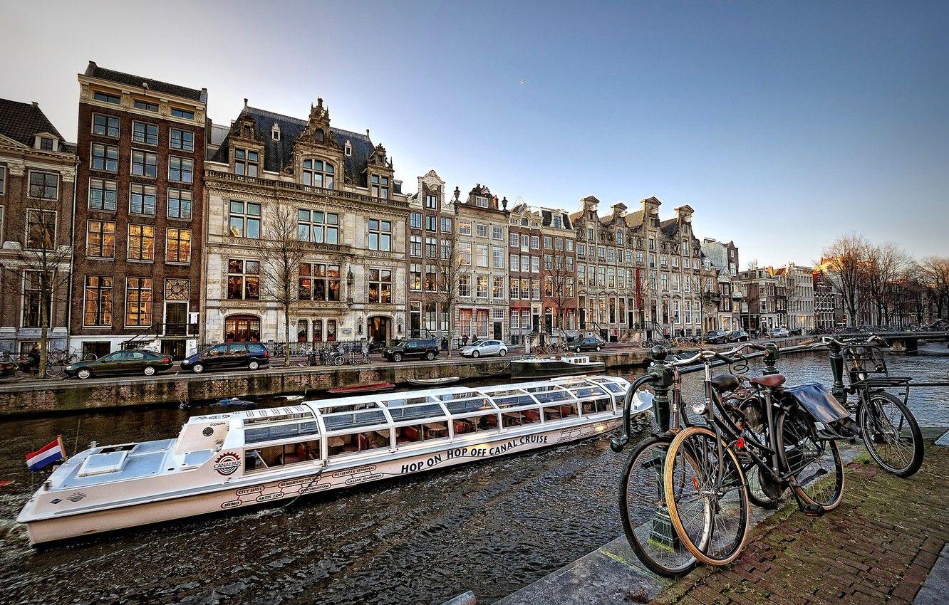 1332x850 Wallpaper bike, boat, ship, home, channel, Amsterdam, nederland, amsterdam, Netherlands image for desktop, section город