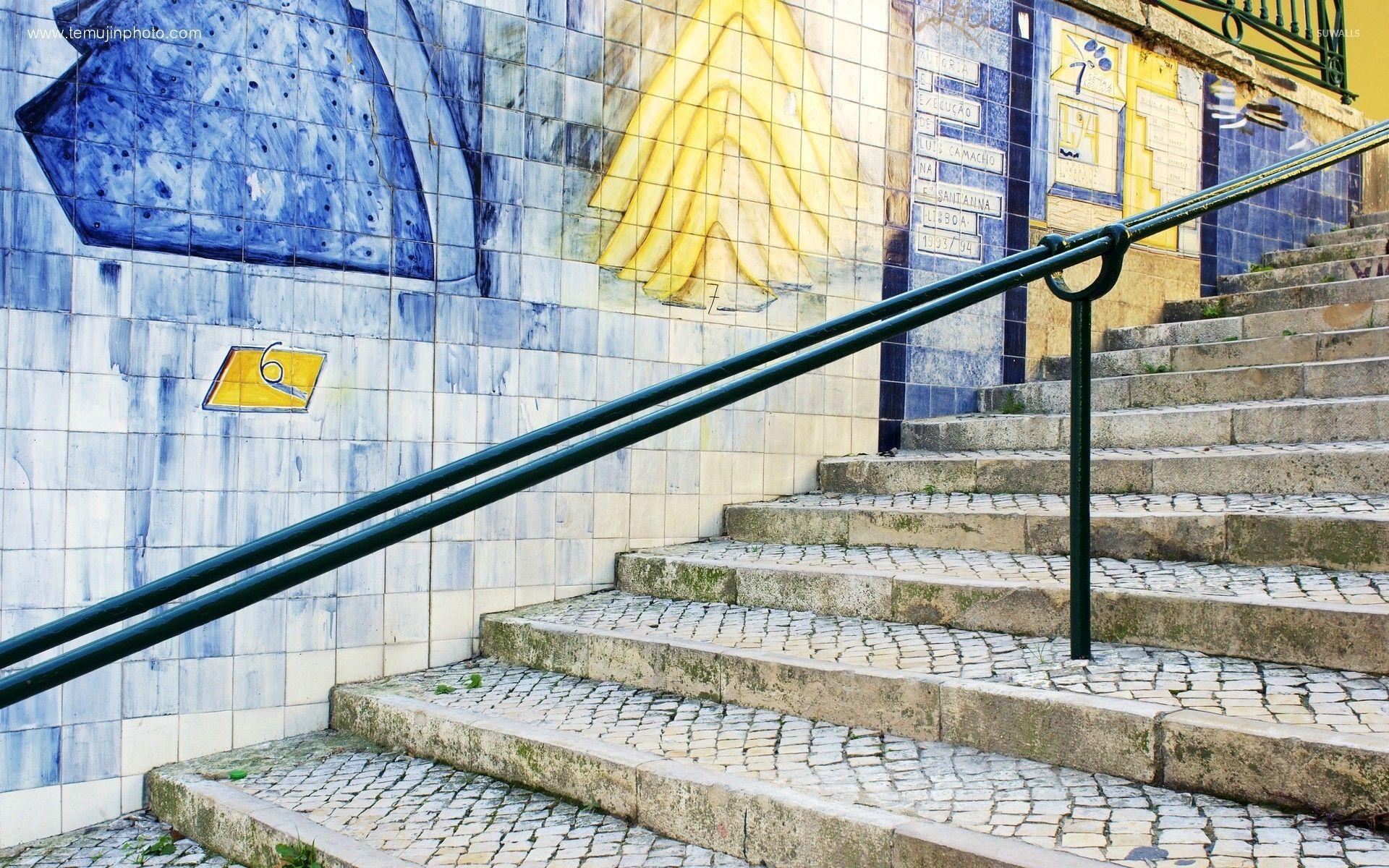 1920x1200 Colorful stairs in Lisbon, Portugal wallpaper wallpaper
