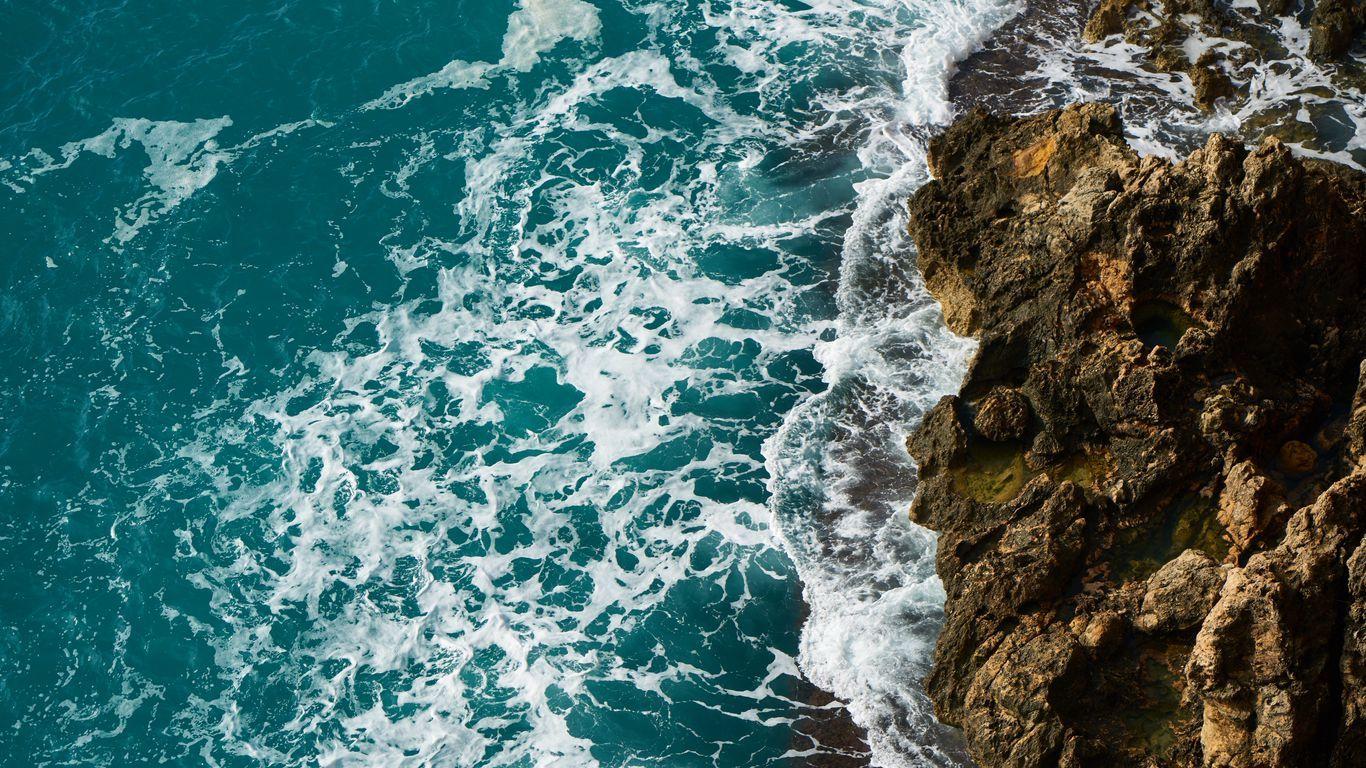 1366x768 Download wallpaper 1366x768 waves, rocks, surf, foam, sea, ocean tablet, laptop HD background