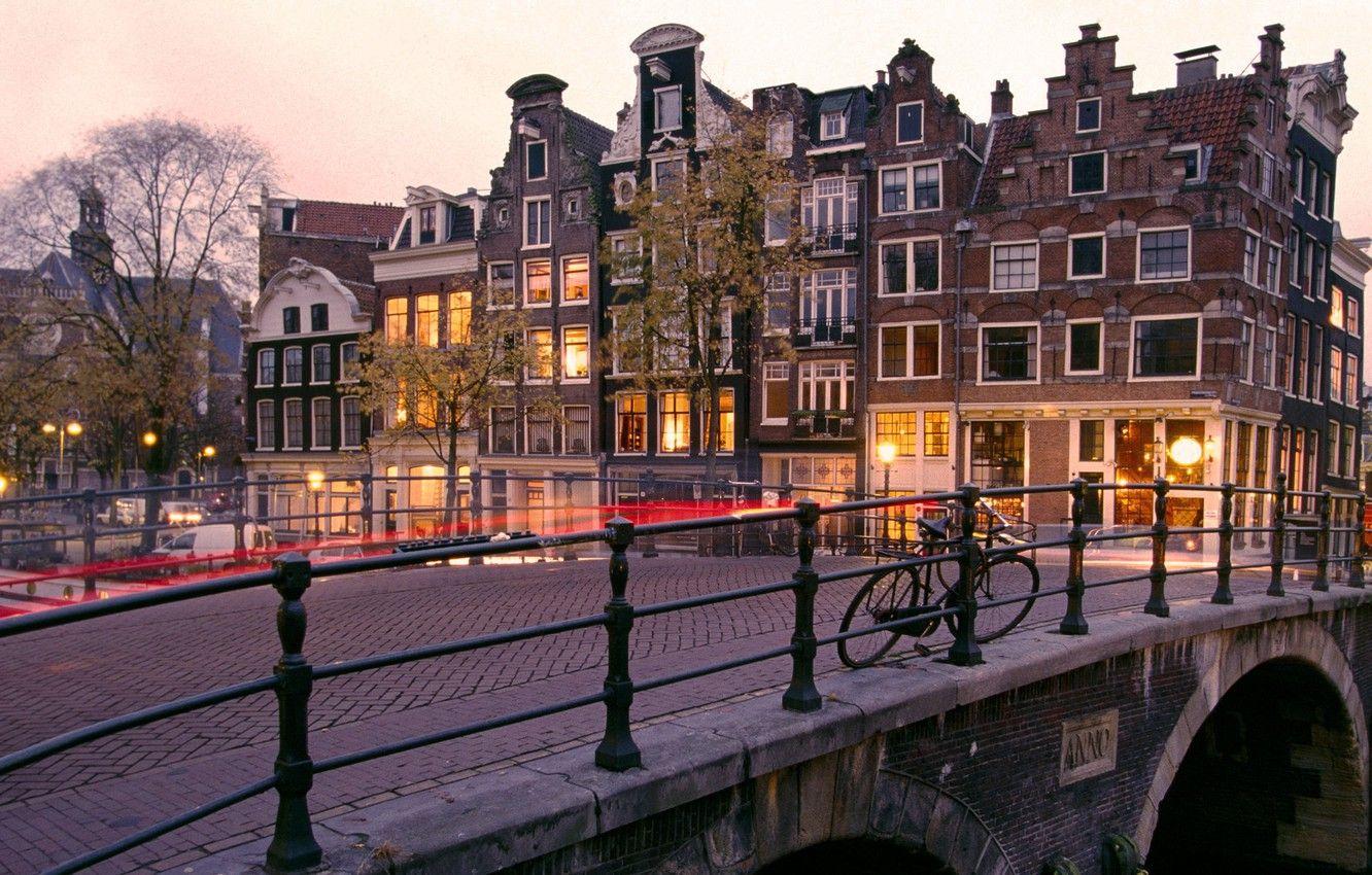 1332x850 Wallpaper The evening, Bridge, Amsterdam, Bike, Netherlands, Amsterdam, Holland, Netherlands, Prinsengracht and Brouwersgracht Canals image for desktop, section город