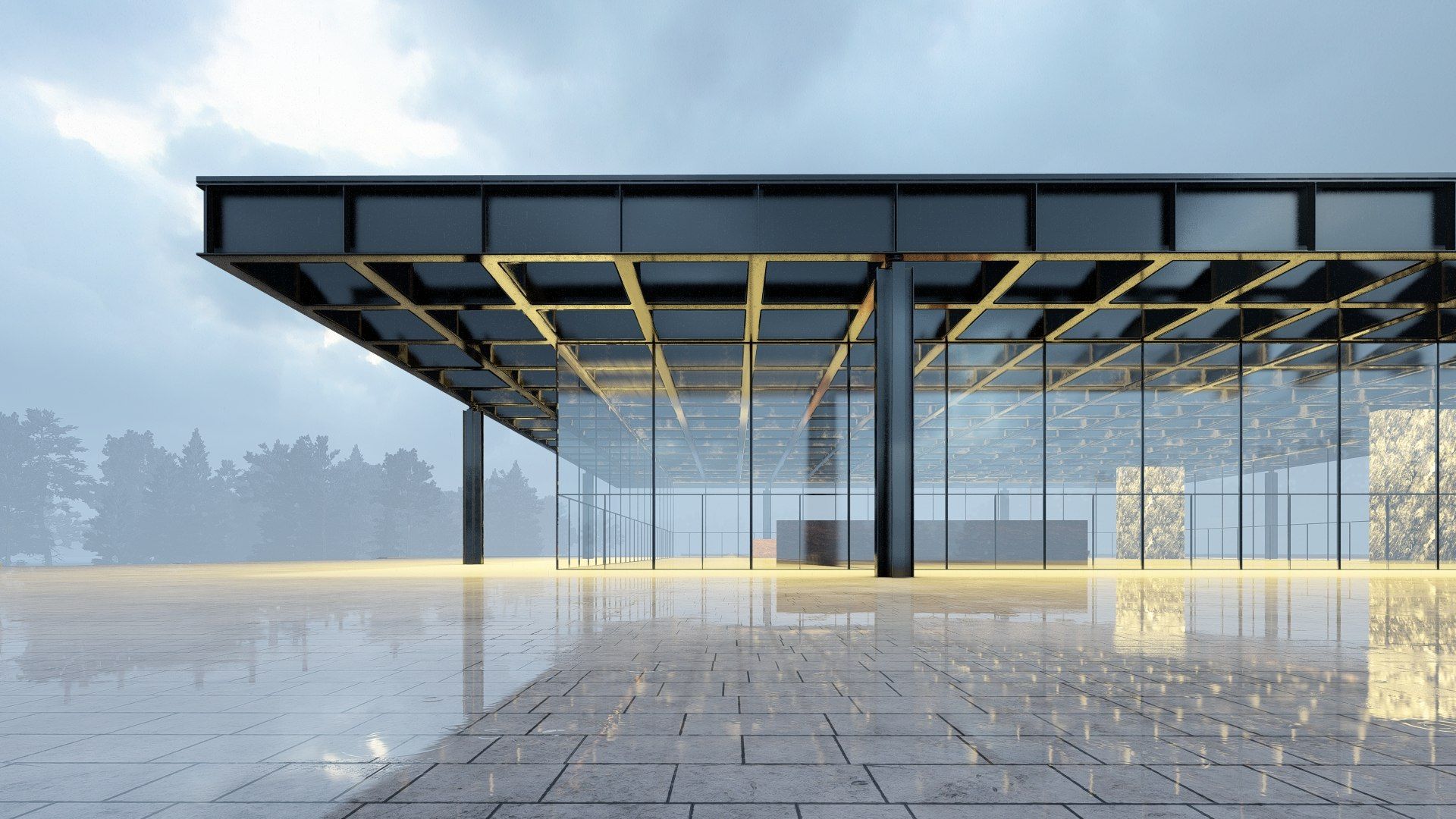 1920x1080 3D Model Mies Van Der Rohe Neue Nationalgalerie