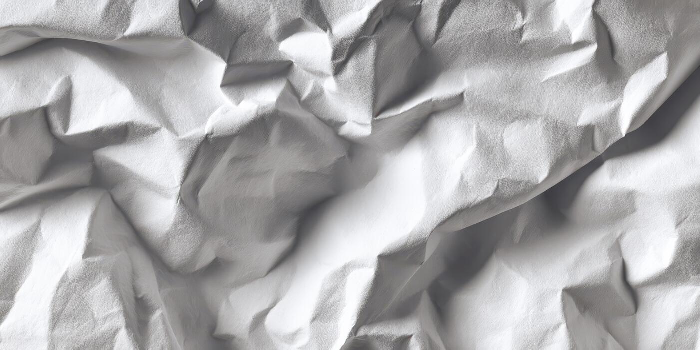 1400x700 Close up of textured wrinkled white paper background