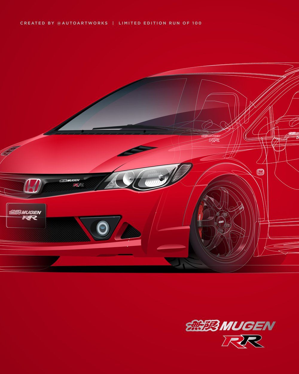 1000x1250 Limited Edition Mugen RR Civic Type R Print & Foil Sticker