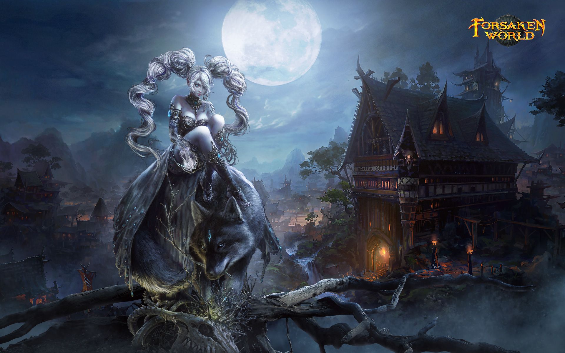1920x1200 Wallpaper Girl, Night, Village, Werewolf, Dark Age Forsaken World For Mobile And Desktop, Section игры, Resolution 1920x1200
