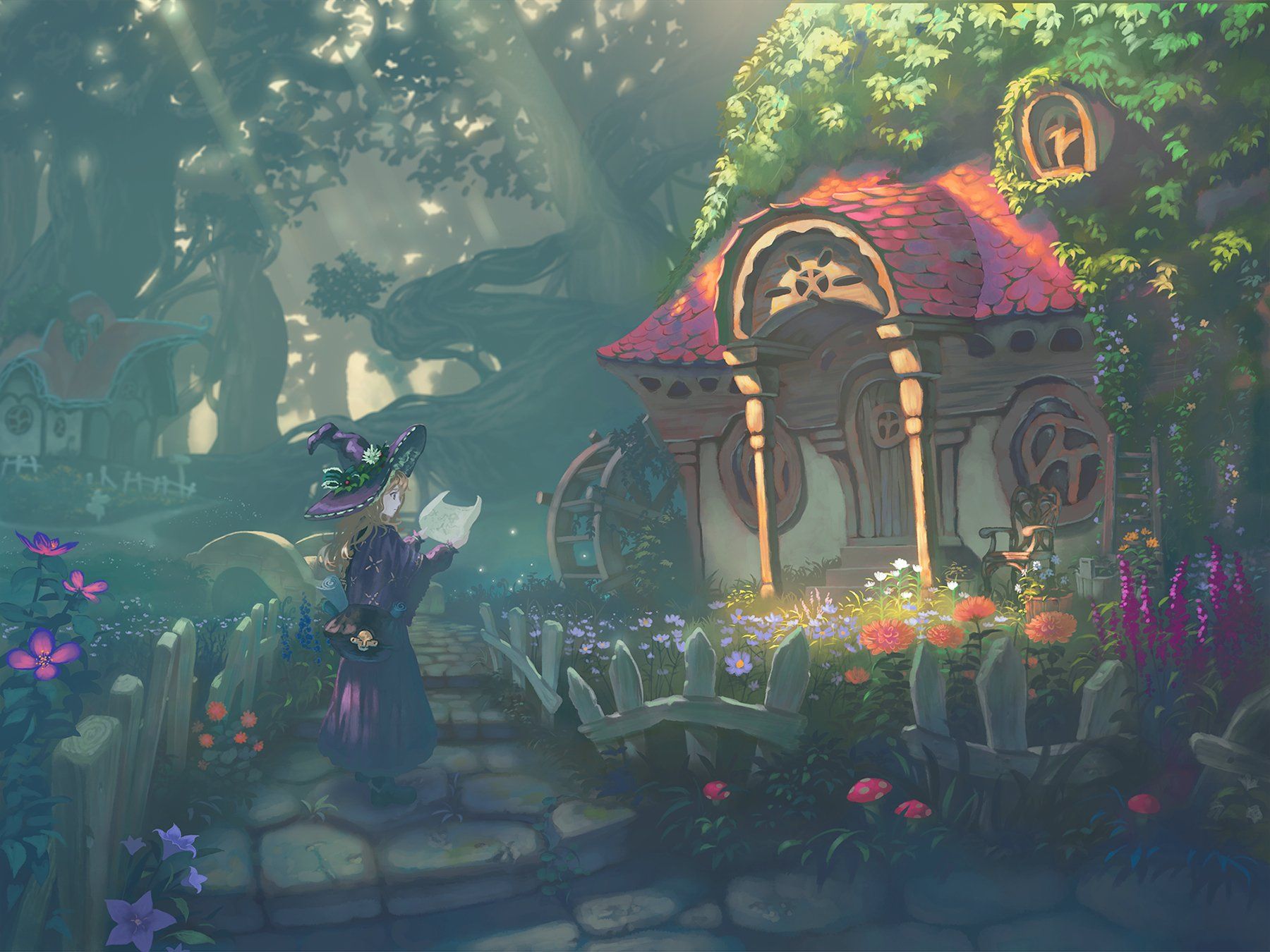 1800x1350 Fantasy Witch in Sunbeams: HD Wallpaper of Enchanted Serenityx1350