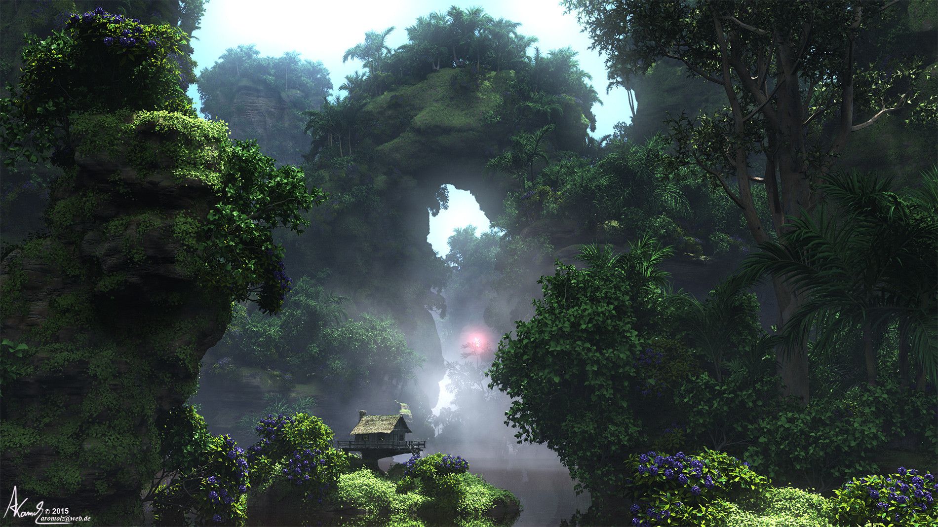 1900x1069 Witch`s cottage a jungle scene