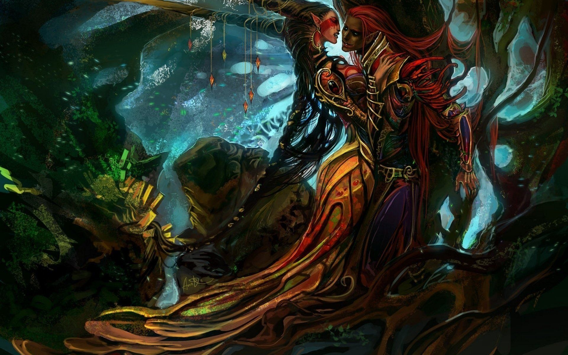 1920x1200 fantasy, Forest, Witch, Wood, Art, Boy, Girl Wallpaper HD / Desktop and Mobile Background