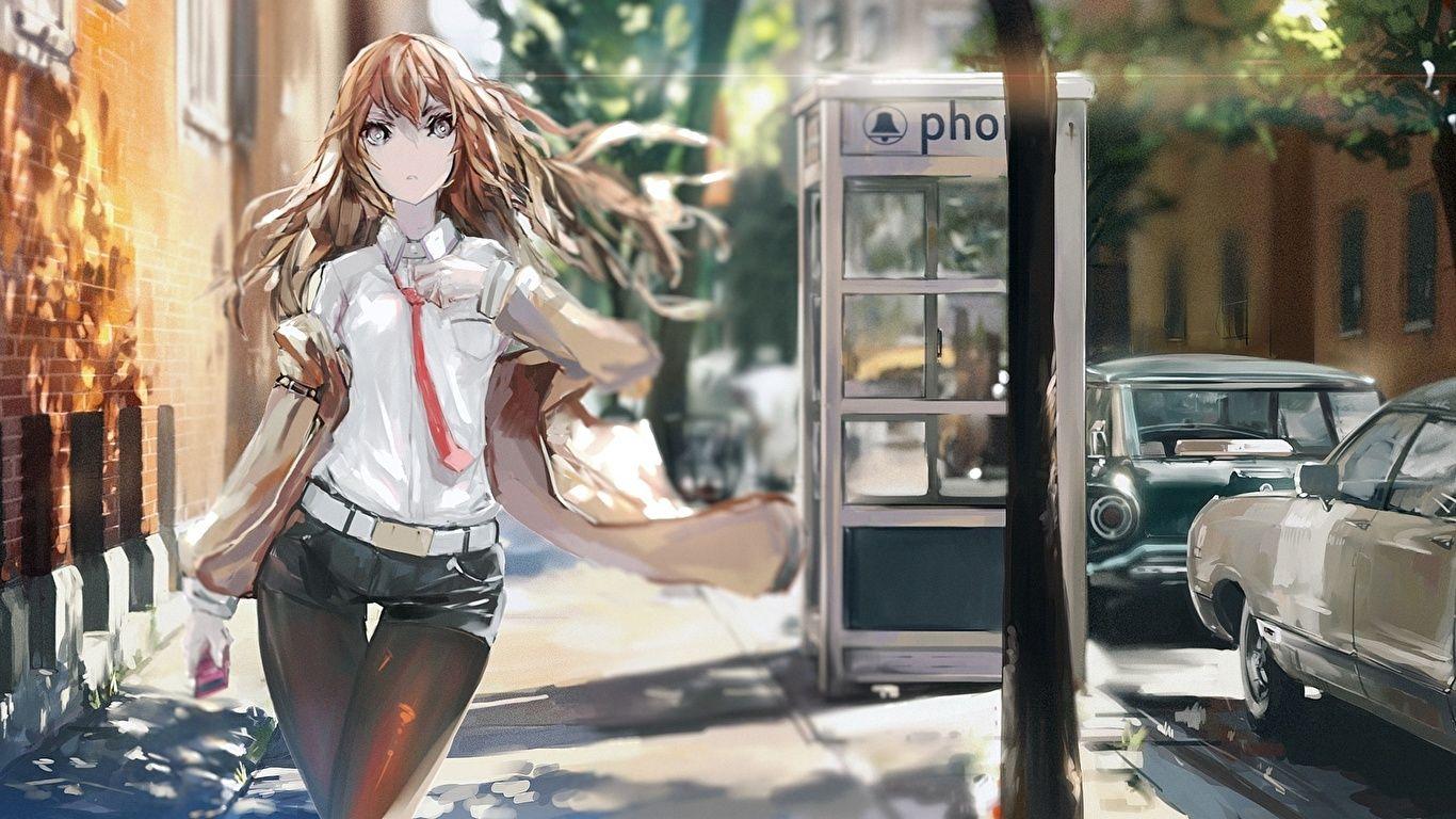1366x768 Picture Steins;Gate Anime female Staring 1366x768