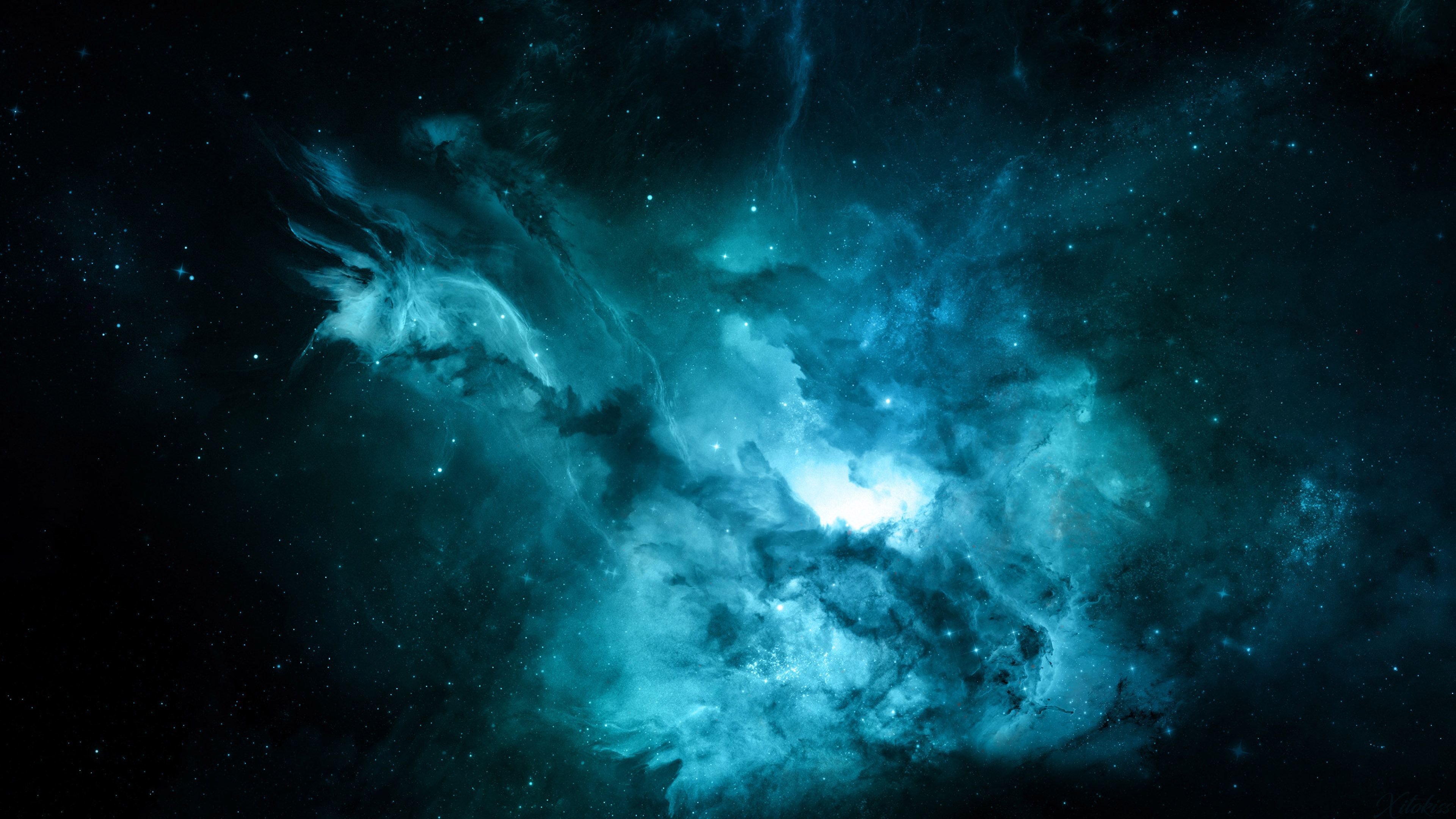 3840x2160 Beautiful Blue Space Starry Sky Dark Background Galaxy 4K HD Space Wallpaper