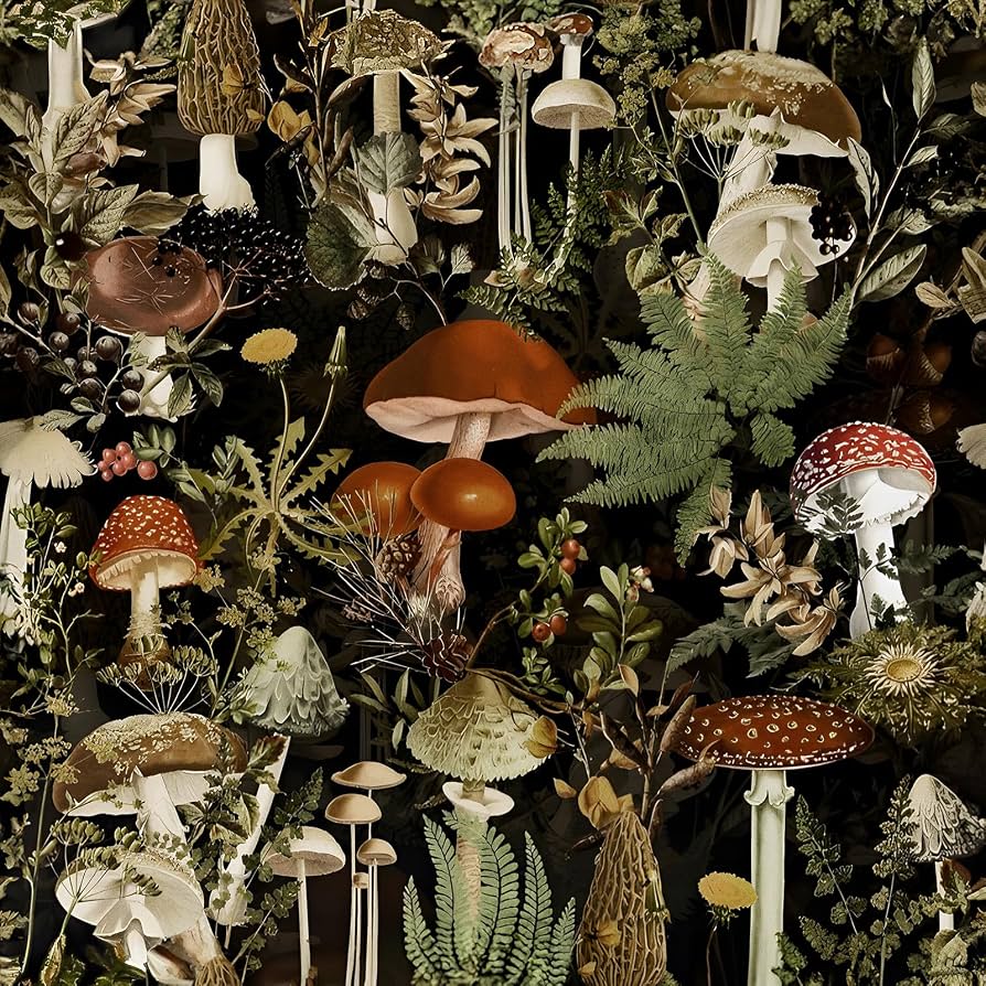 894x894 Jeweluck Floral Peel and Stick Wallpaper Mushroom Contact Paper 17.7 in x 24.2 ft Flower Removable Wallpaper Forest Peel and Stick Black Decorative Vinyl