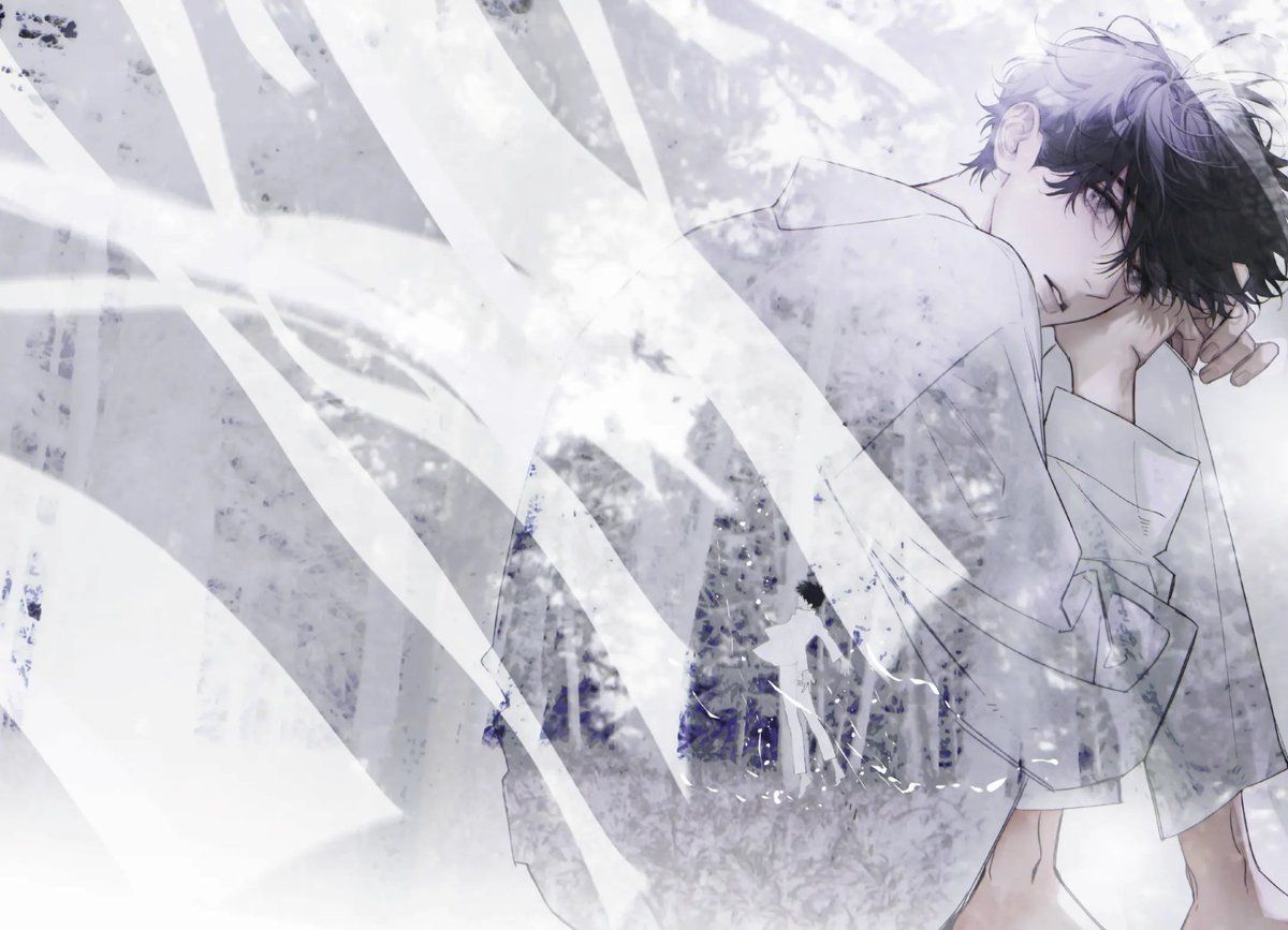 1200x867 Little Mushroom manhua vol.3's dreamy cover art in full, feat. An Zhe and a subtle nod to a dream of his first meeting with Lu Feng. #小蘑菇