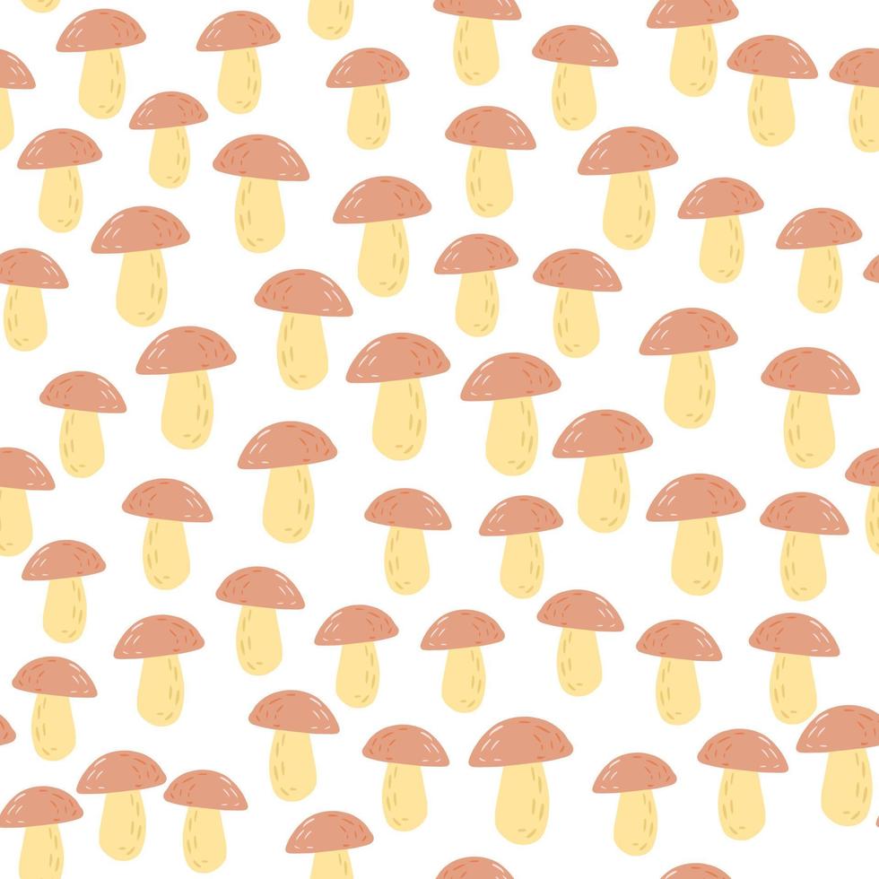 980x980 Isolated little mushrooms seamless pattern. Doodle forest elements in orange tones on white background